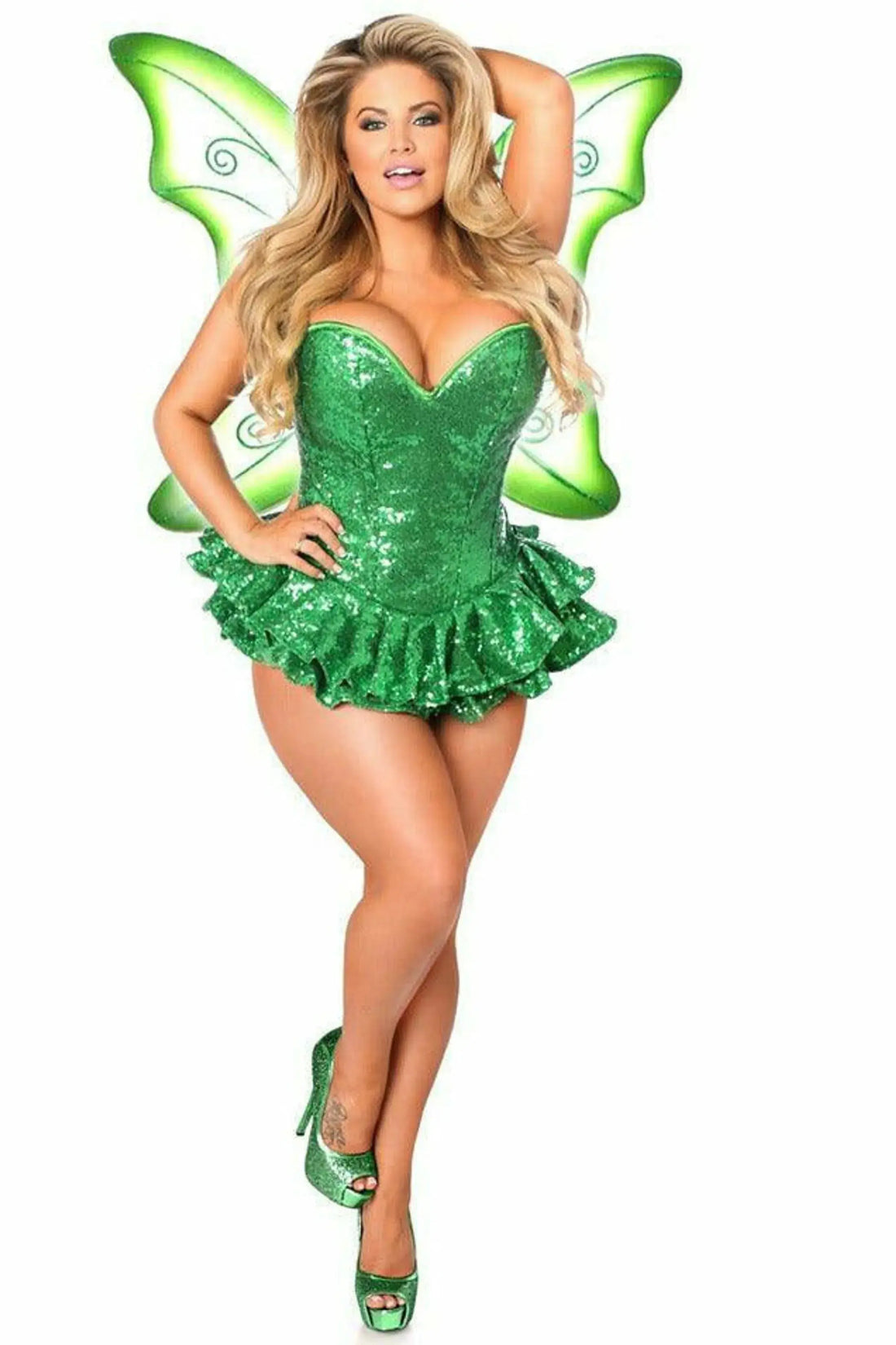 Premium Sequin Green Fairy Corset Dress Daisy Corsets