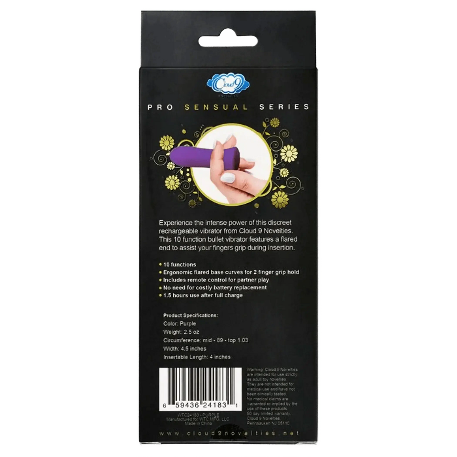 PRO SENSUAL POWER TOUCH BULLET W/ REMOTE CONTROL PURPLE Cloud 9 Novelties
