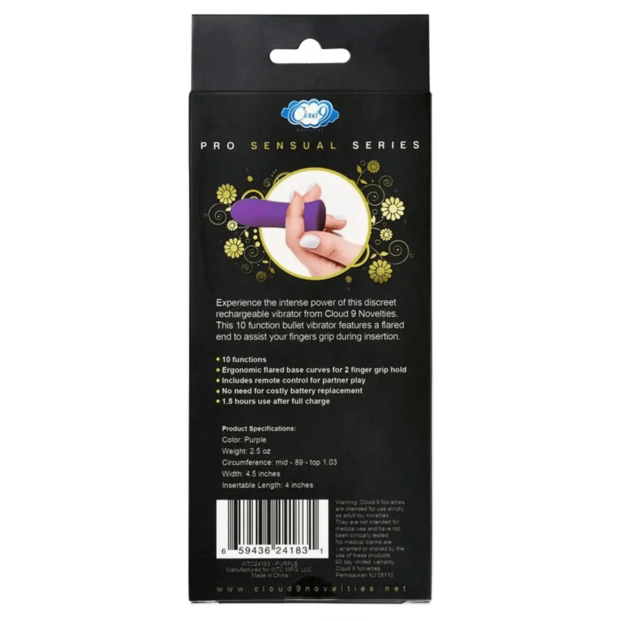 PRO SENSUAL POWER TOUCH BULLET W/ REMOTE CONTROL PURPLE Cloud 9 Novelties