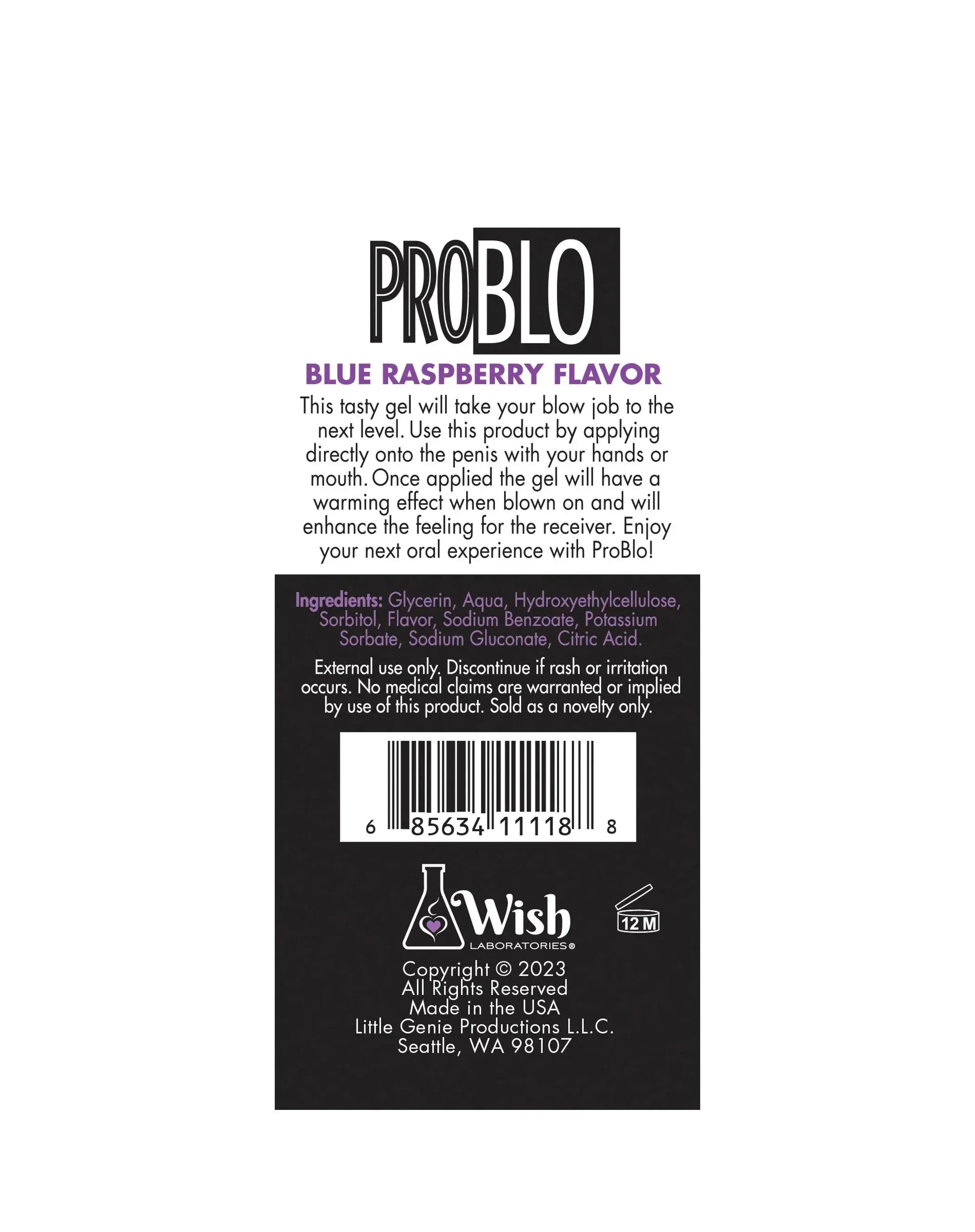 Problo Oral Pleasure Gel Blue Raspberry 1.5 Oz Little Genie