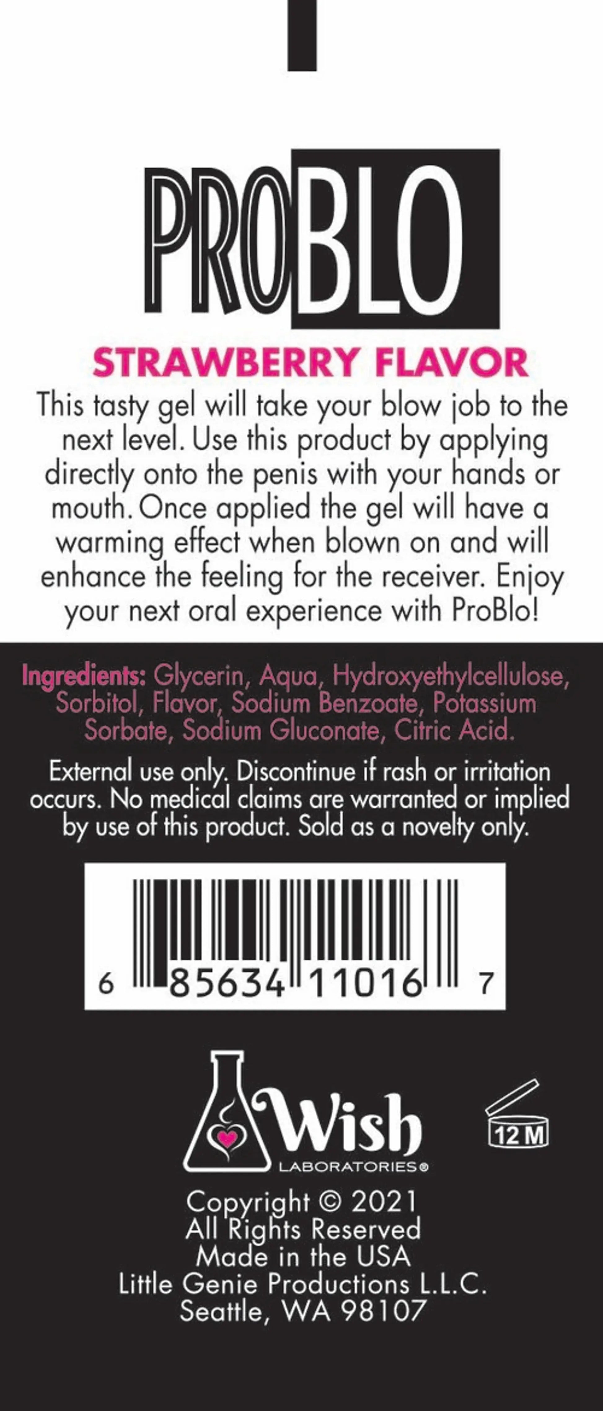 Problo Oral Pleasure Gel Strawberry 1.5 Oz Little Genie