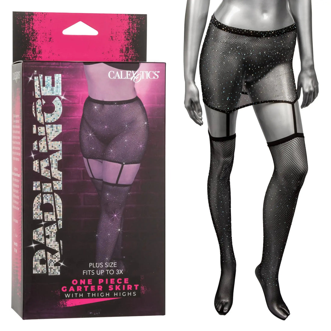 RADIANCE PLUS SIZE 1PC GARTER SKIRT W/ THIGH HIGHS California Exotic Novelties