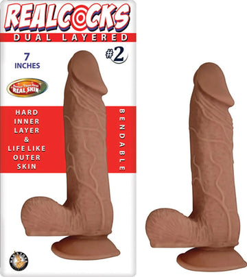 REAL COCKS DUAL LAYERED #2 BROWN 7 " Nasstoys