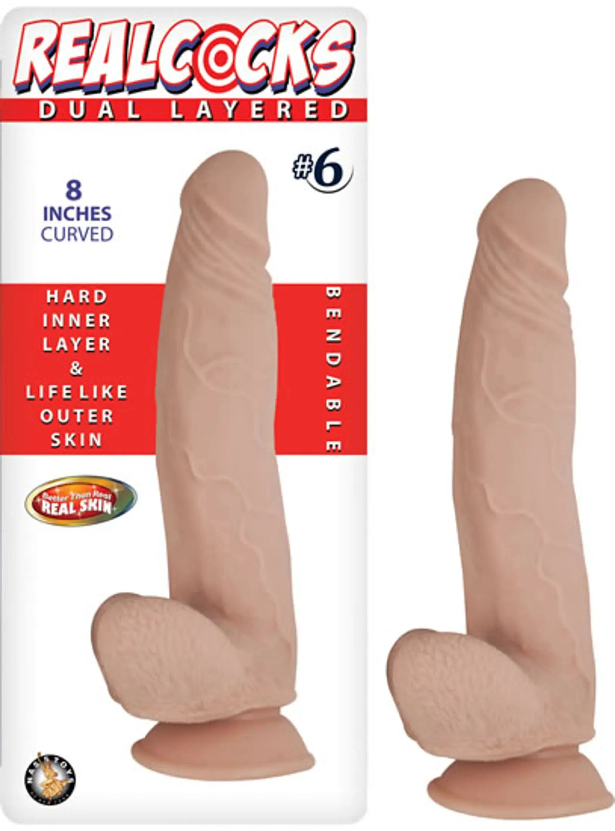 REAL COCKS DUAL LAYERED #6 FLESH CURVED 8 " Nasstoys