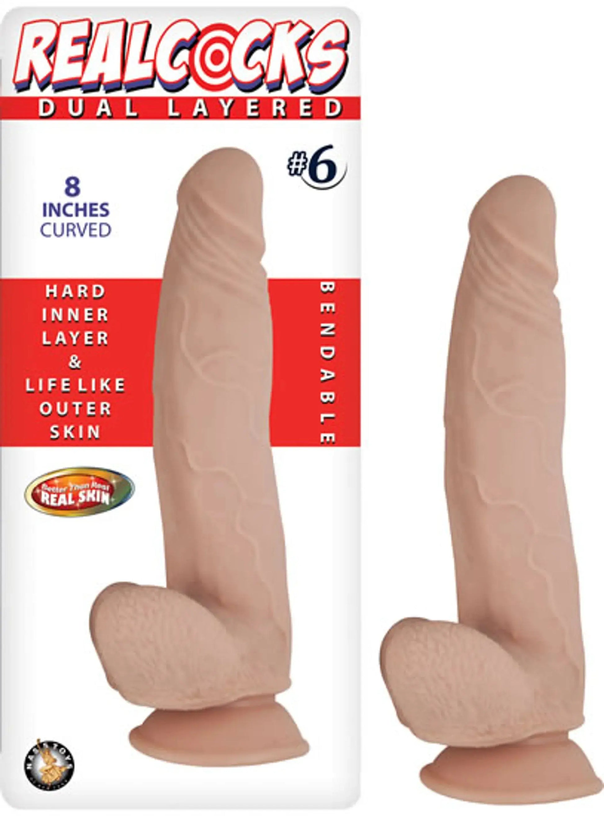 REAL COCKS DUAL LAYERED #6 FLESH CURVED 8 " Nasstoys