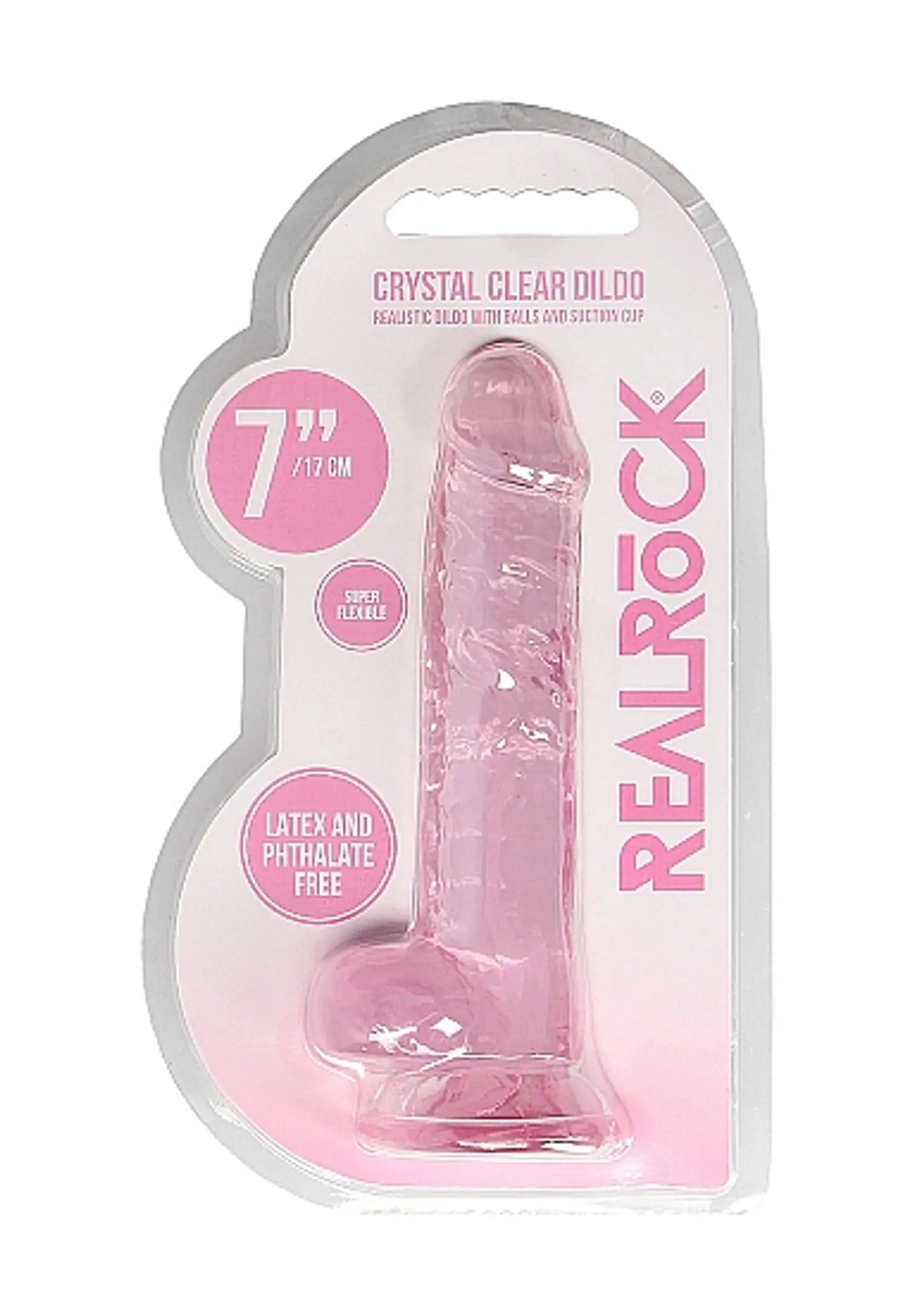 REALROCK 7IN REALISTIC DILDO W/ BALLS CLEAR PINK SHOTS AMERICA