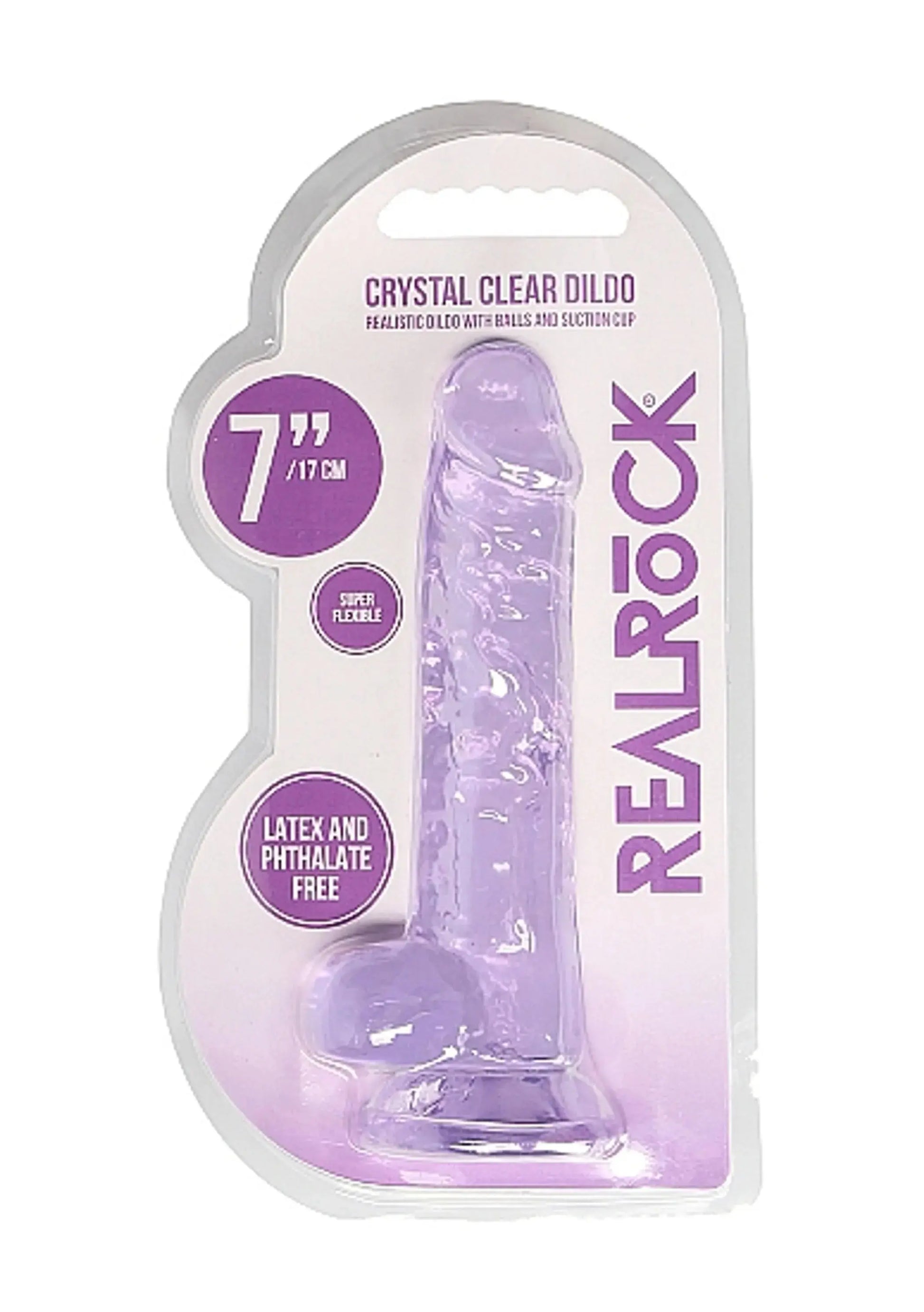 REALROCK 7IN REALISTIC DILDO W/ BALLS CLEAR PURPLE SHOTS AMERICA