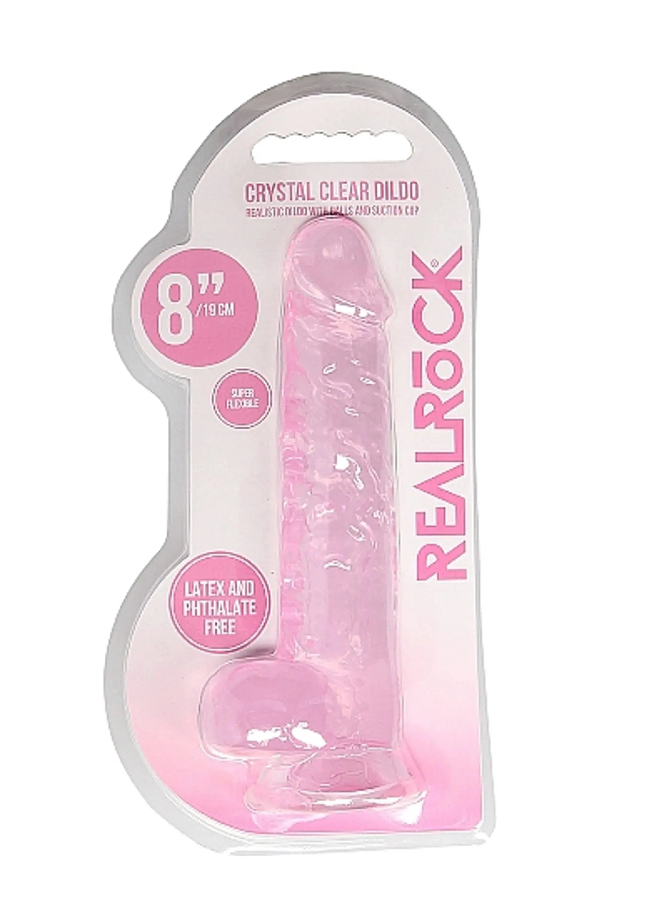 REALROCK 8IN REALISTIC DILDO W/ BALLS CLEAR PINK SHOTS AMERICA