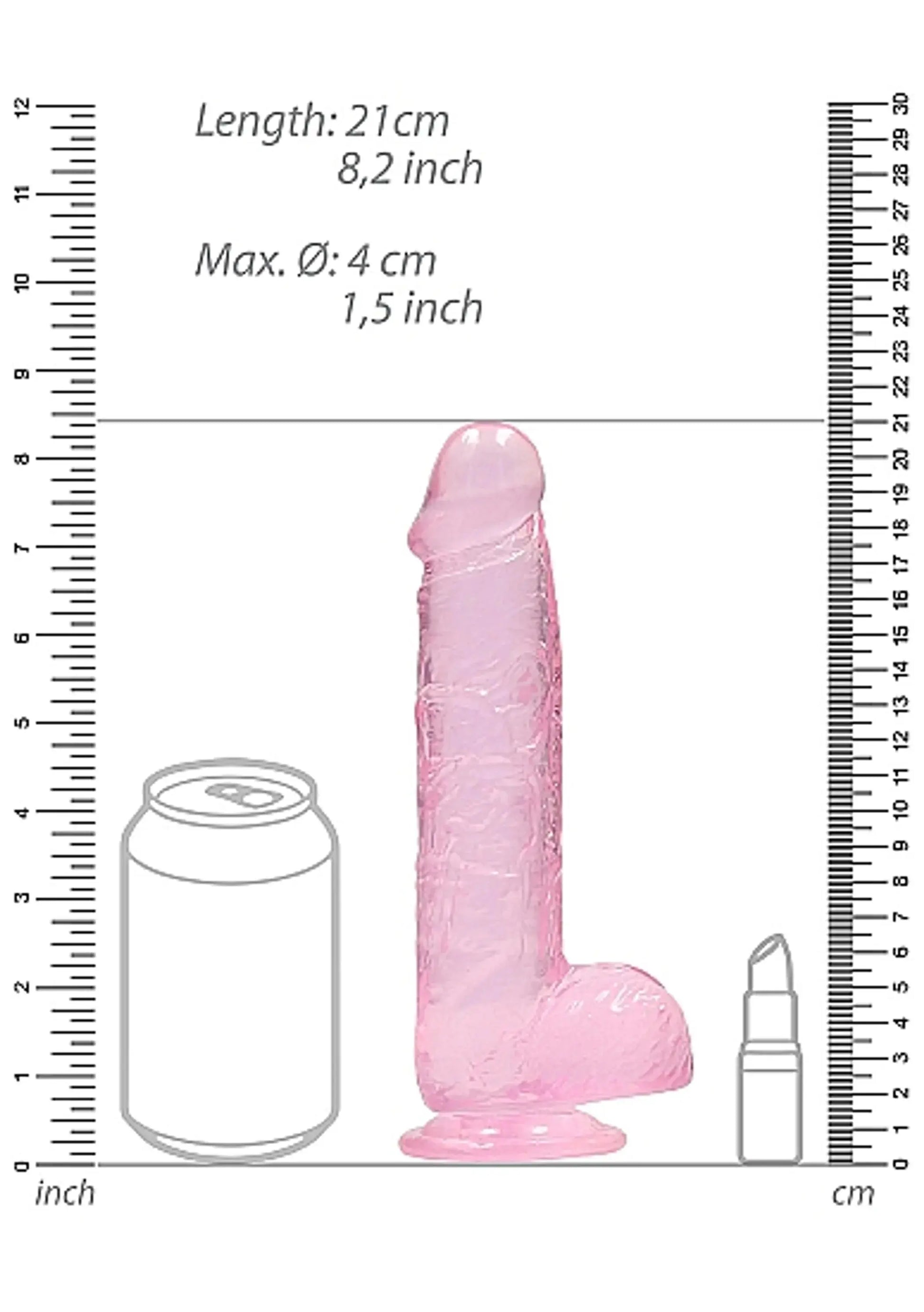 REALROCK 8IN REALISTIC DILDO W/ BALLS CLEAR PINK SHOTS AMERICA