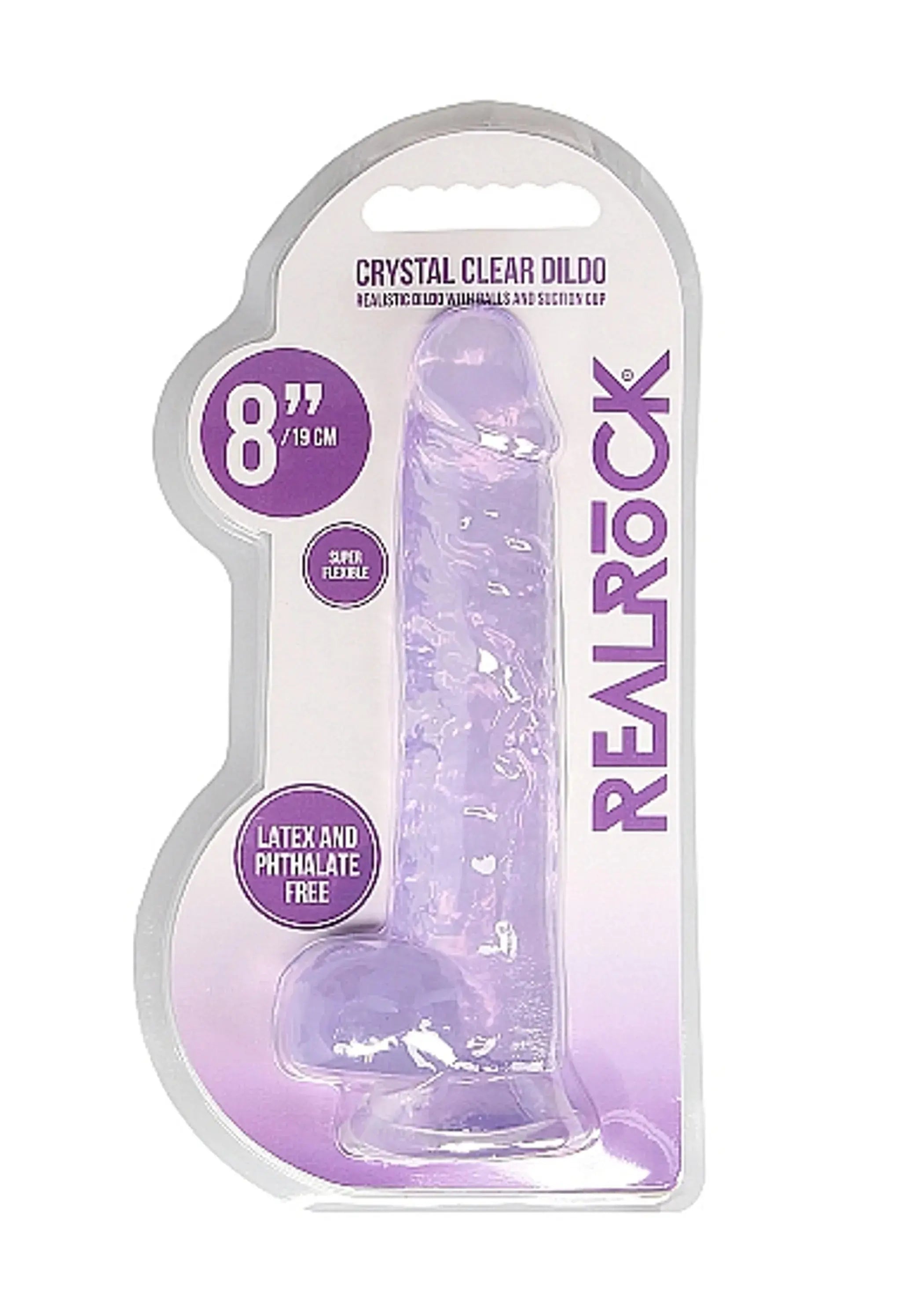 REALROCK 8IN REALISTIC DILDO W/ BALLS CLEAR PURPLE SHOTS AMERICA