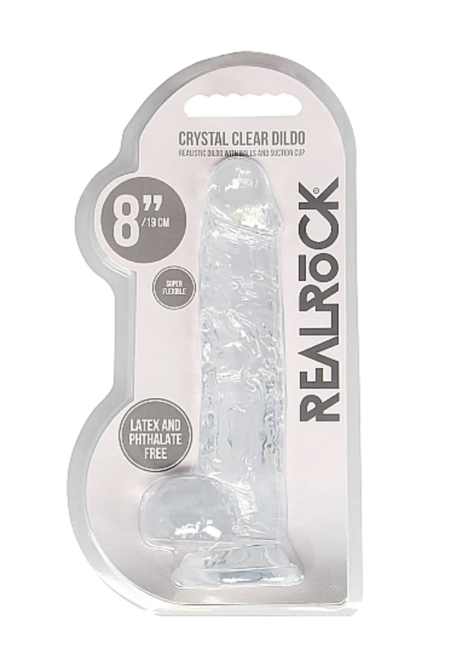 REALROCK 8IN REALISTIC DILDO W/ BALLS CRYSTAL CLEAR SHOTS AMERICA