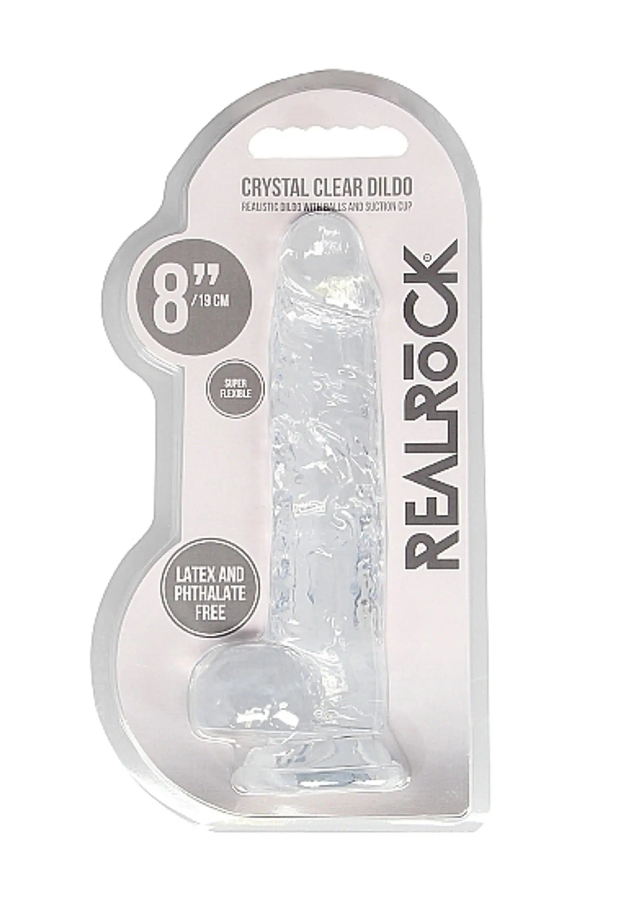 REALROCK 8IN REALISTIC DILDO W/ BALLS CRYSTAL CLEAR SHOTS AMERICA