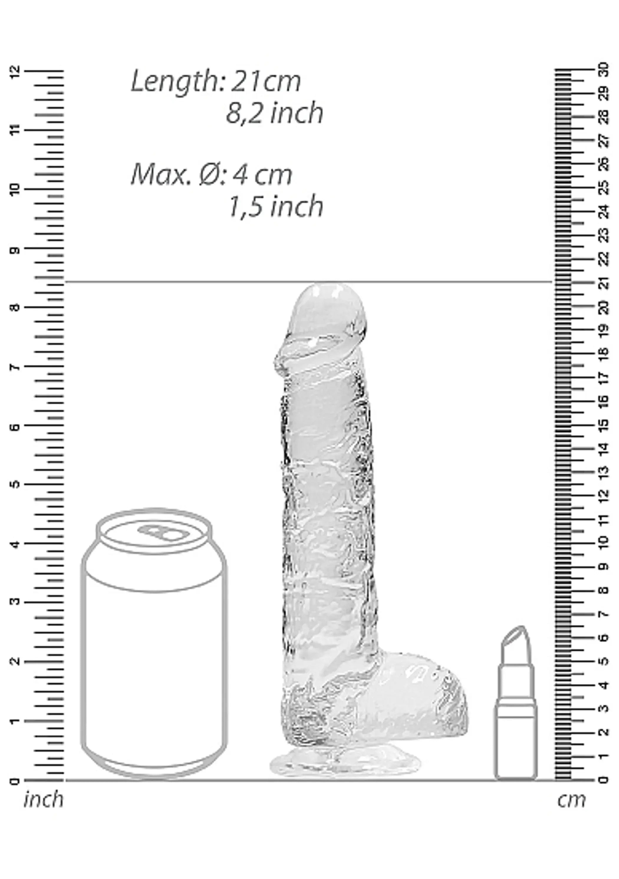 REALROCK 8IN REALISTIC DILDO W/ BALLS CRYSTAL CLEAR SHOTS AMERICA