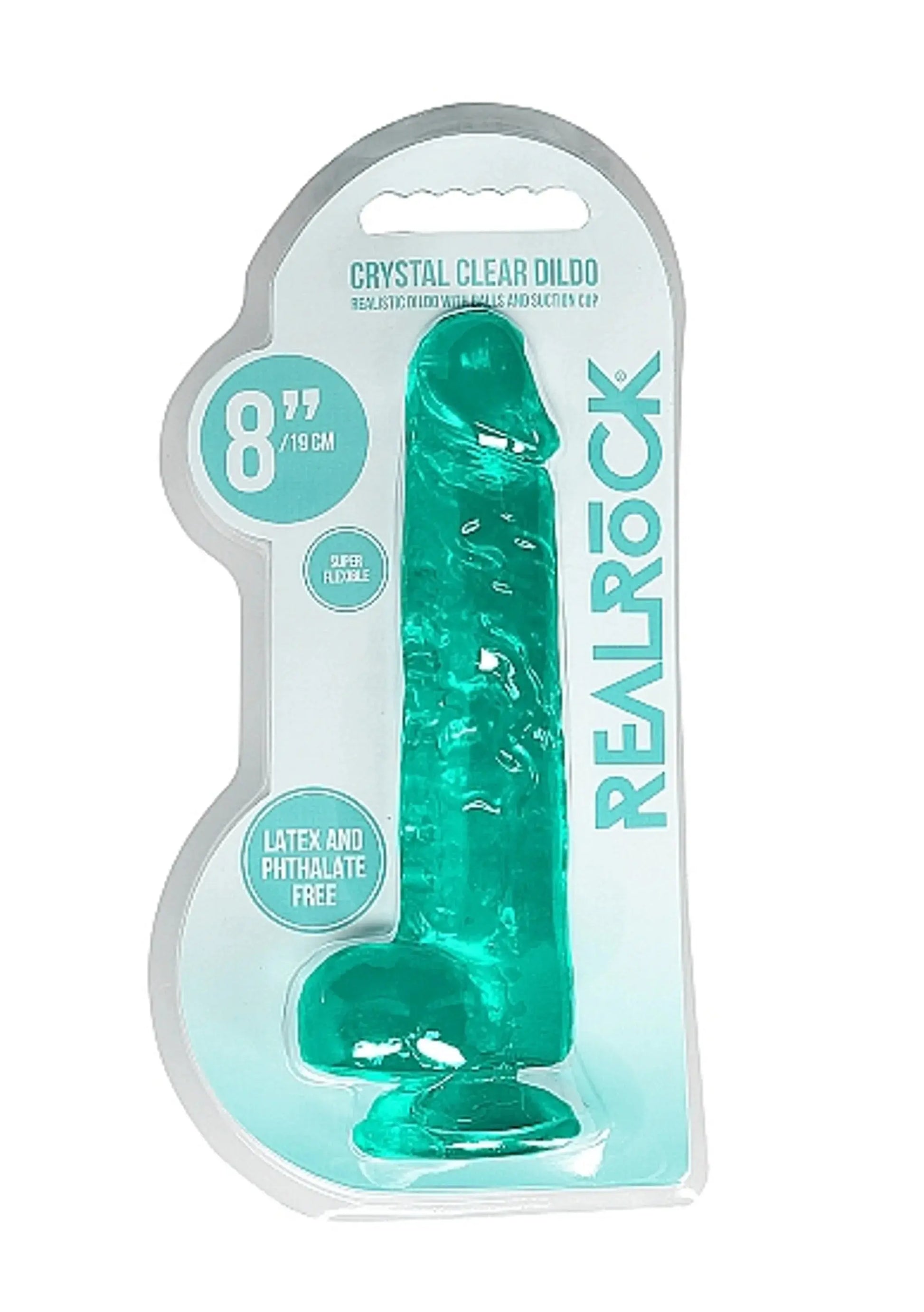 REALROCK 8IN REALISTIC DILDO W/ BALLS TURQUOISE SHOTS AMERICA