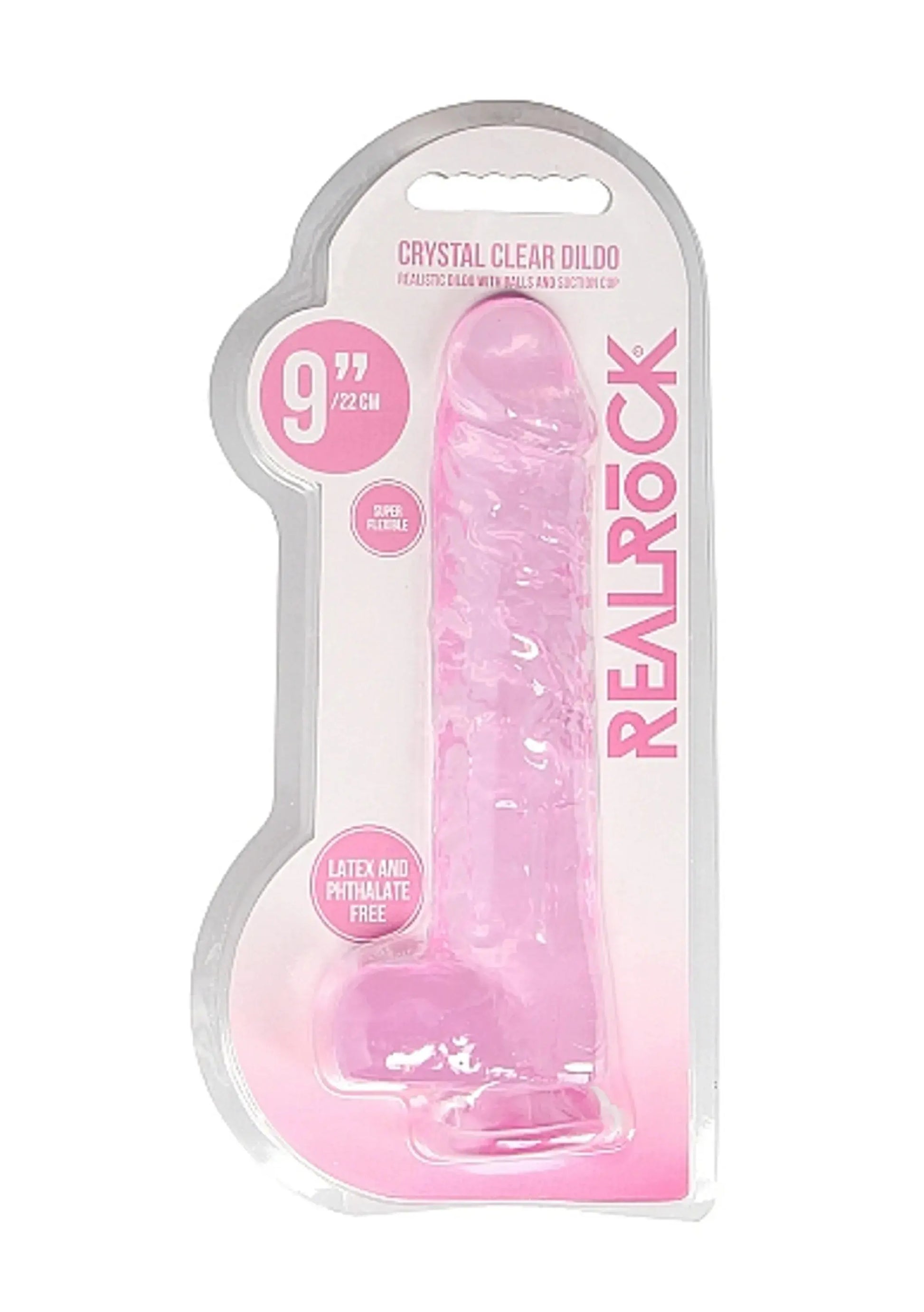 REALROCK 9IN REALISTIC DILDO W/ BALLS CLEAR PINK SHOTS AMERICA