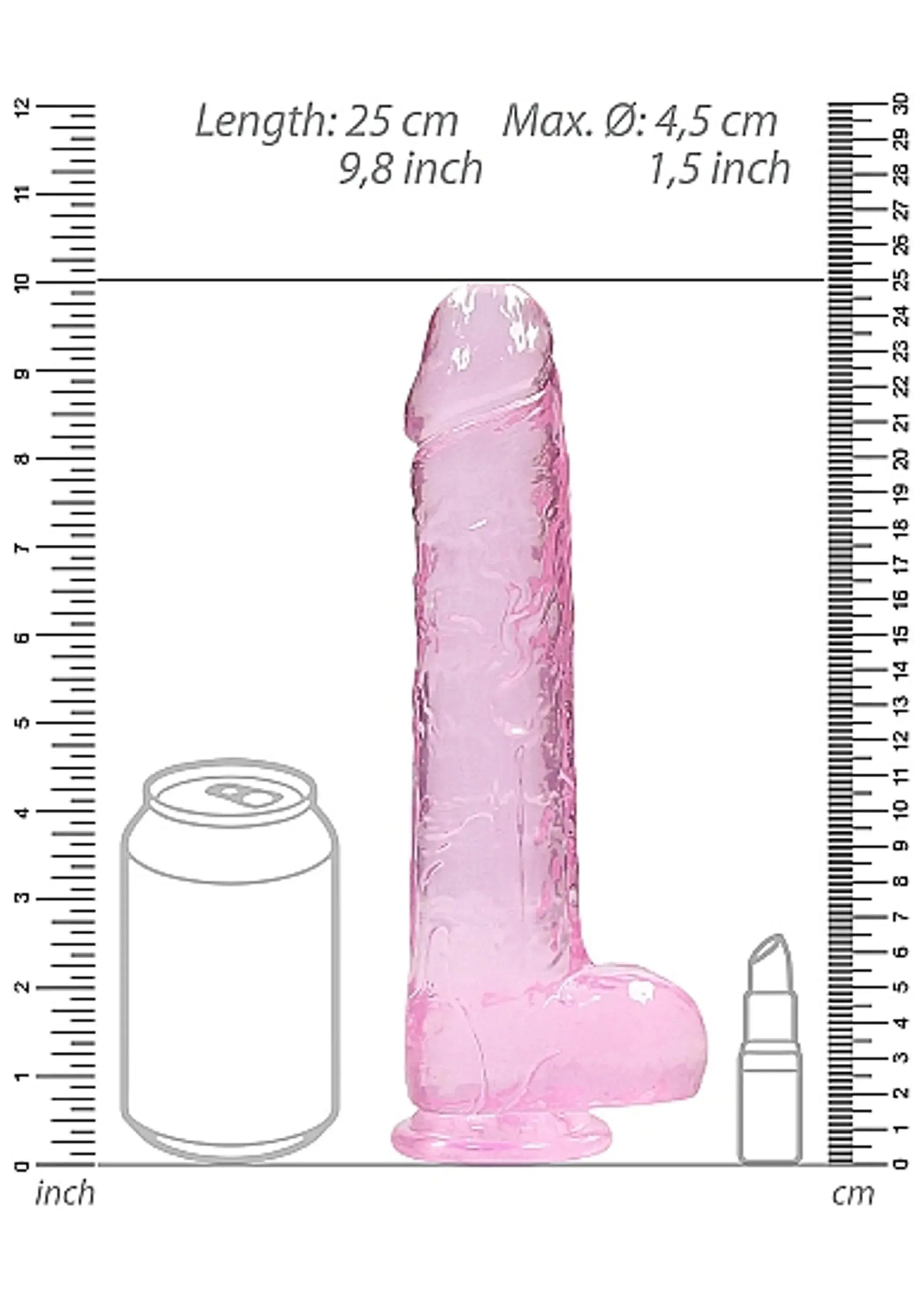 REALROCK 9IN REALISTIC DILDO W/ BALLS CLEAR PINK SHOTS AMERICA