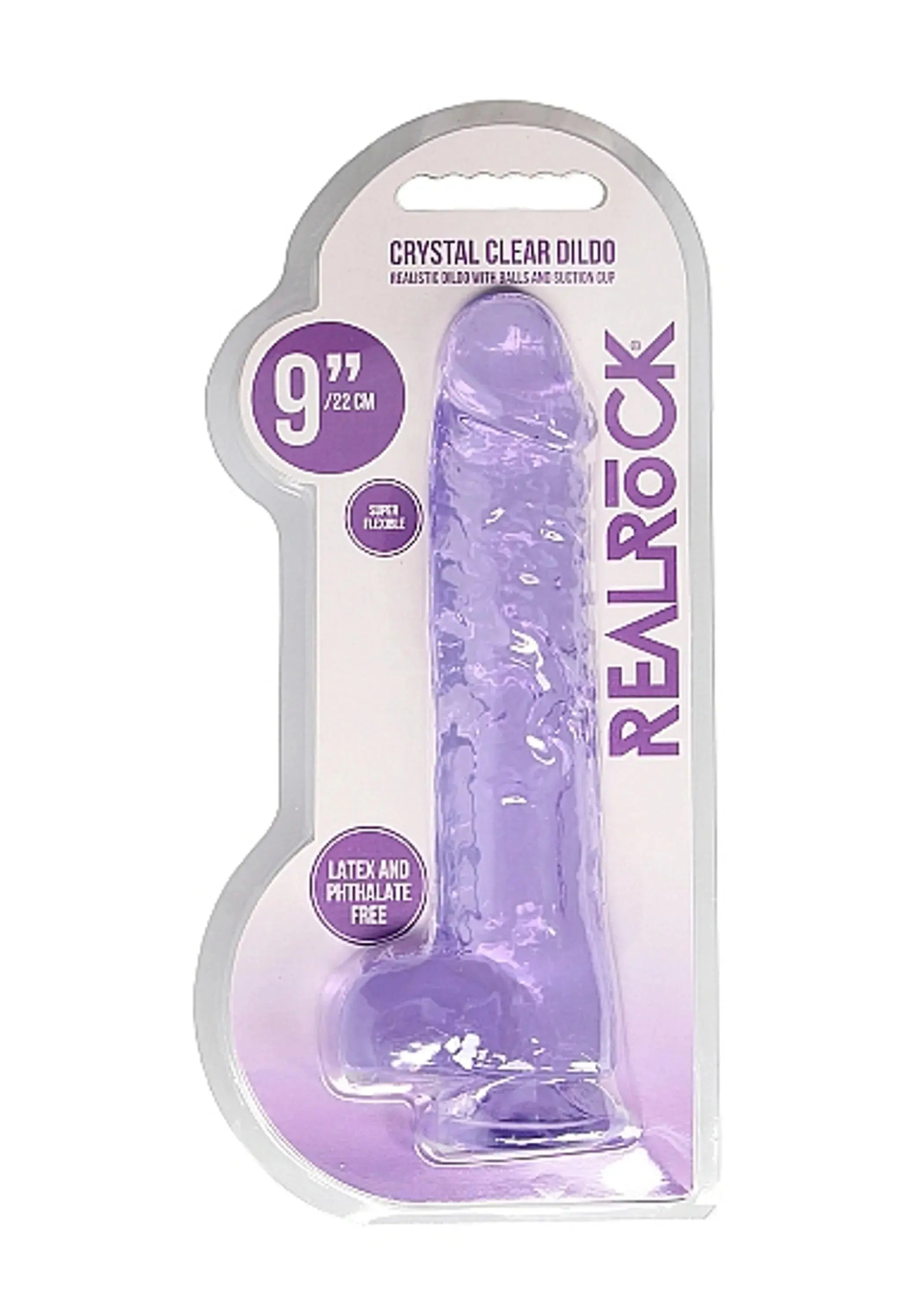 REALROCK 9IN REALISTIC DILDO W/ BALLS CLEAR PURPLE SHOTS AMERICA