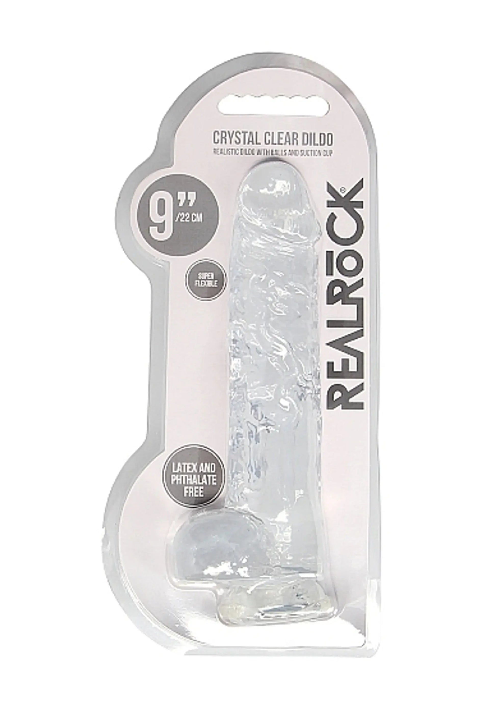 REALROCK 9IN REALISTIC DILDO W/ BALLS CRYSTAL CLEAR SHOTS AMERICA