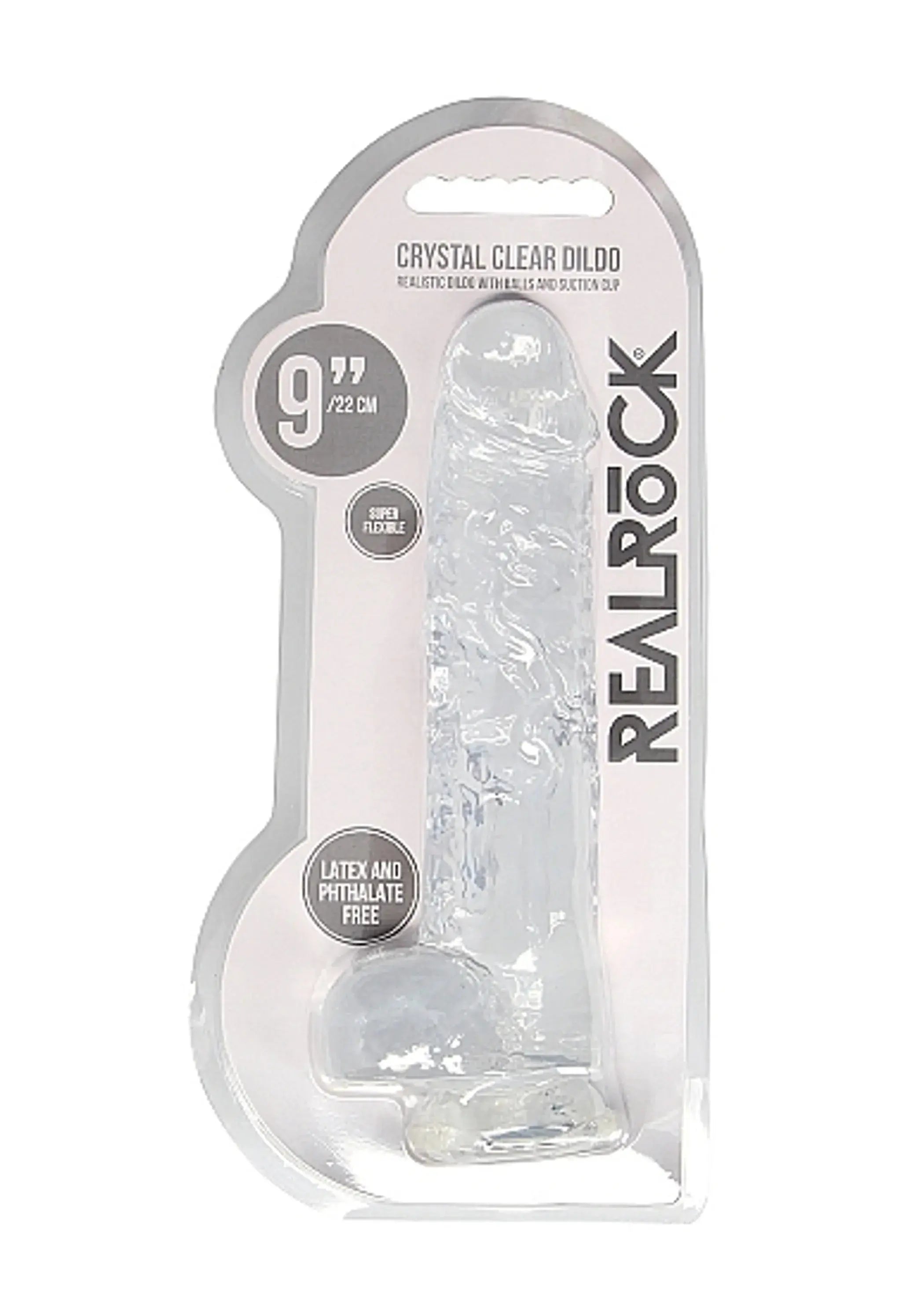 REALROCK 9IN REALISTIC DILDO W/ BALLS CRYSTAL CLEAR SHOTS AMERICA