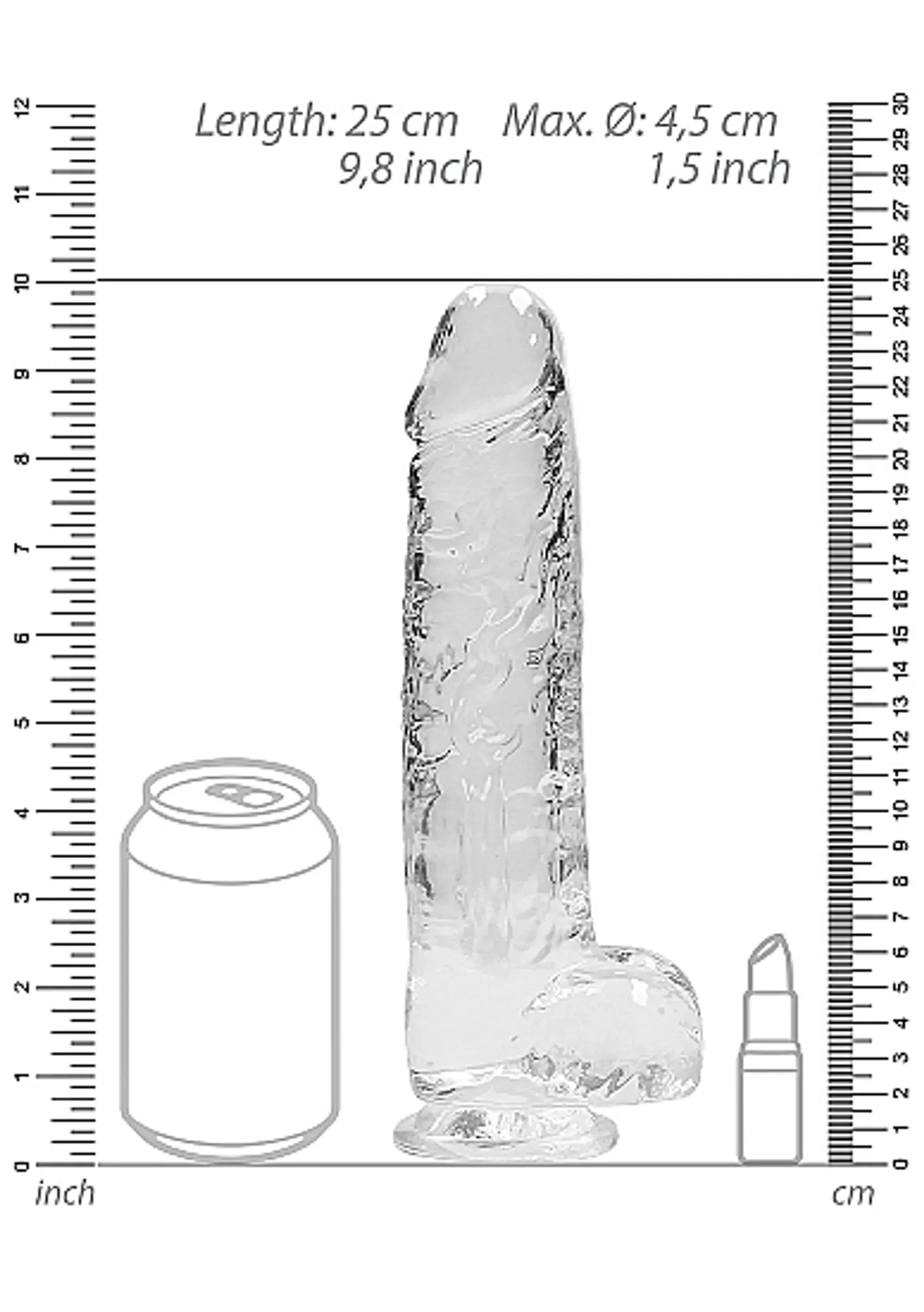 REALROCK 9IN REALISTIC DILDO W/ BALLS CRYSTAL CLEAR SHOTS AMERICA