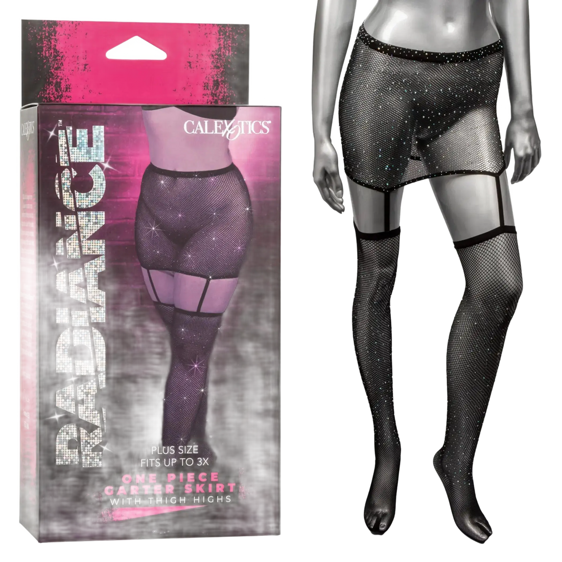 RADIANCE PLUS SIZE 1PC GARTER SKIRT W/ THIGH HIGHS California Exotic Novelties