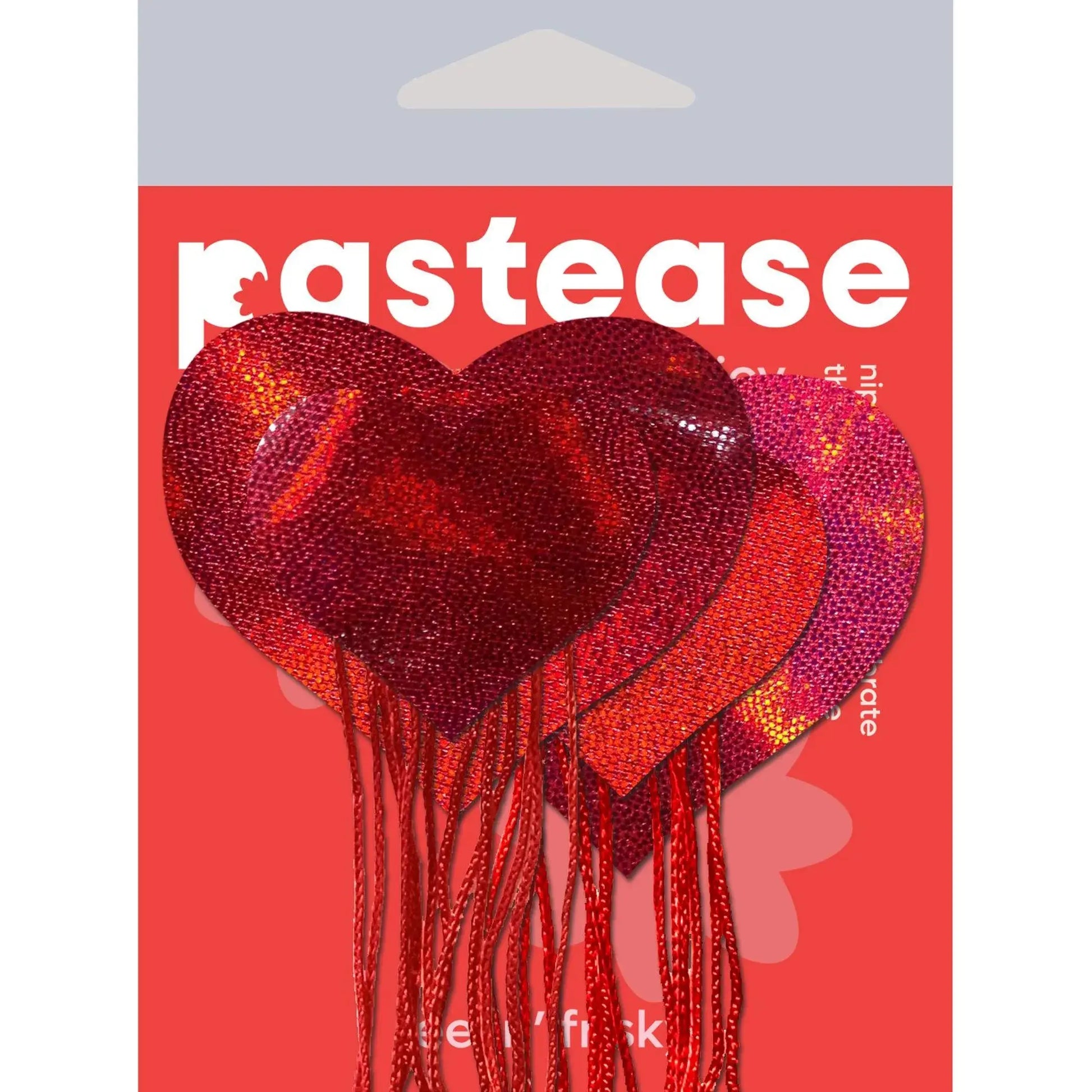 Red Holographic Heart Pasties with Tassel Fringe Pastease