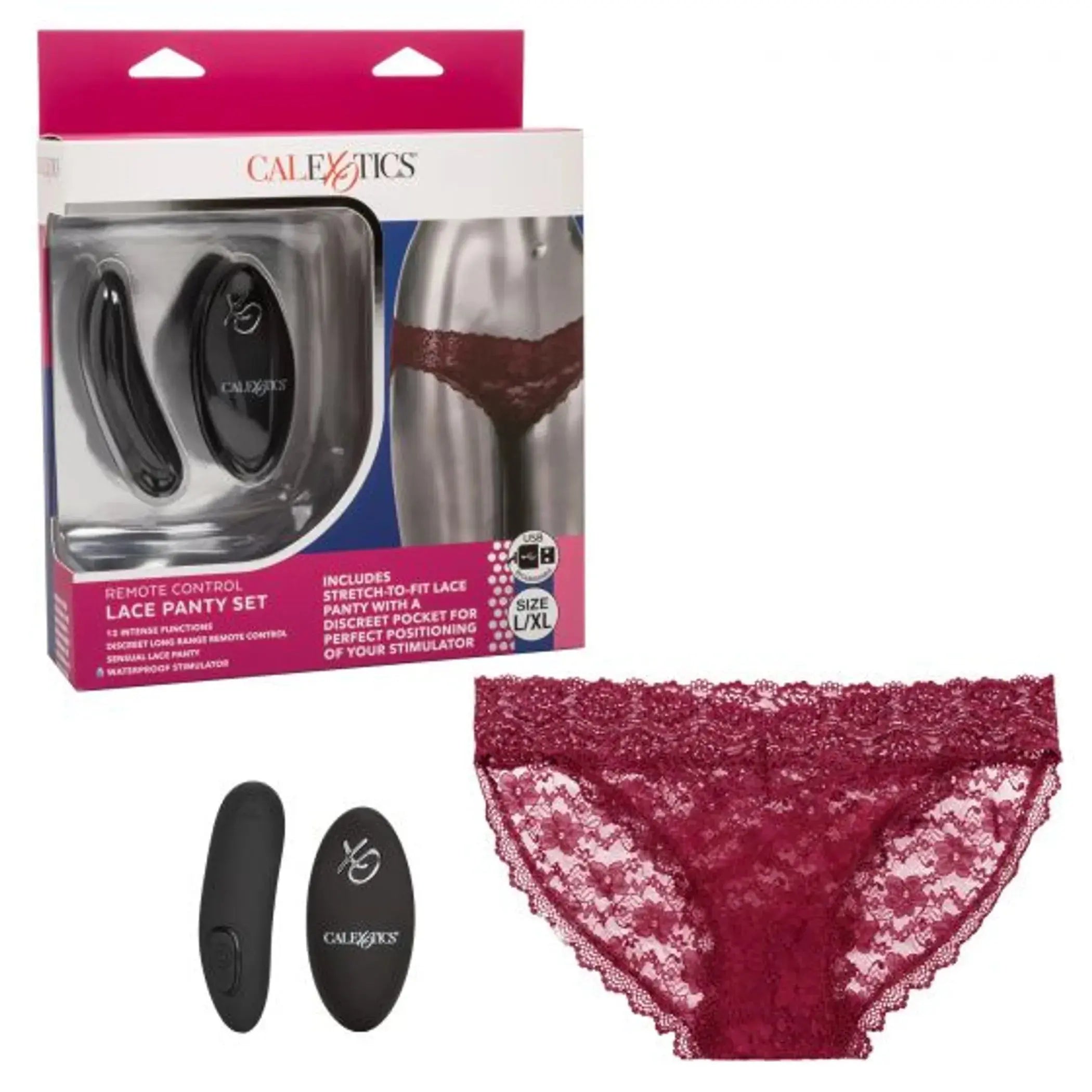 Remote Control Lace Panty Set Burgundy California Exotic Novelties