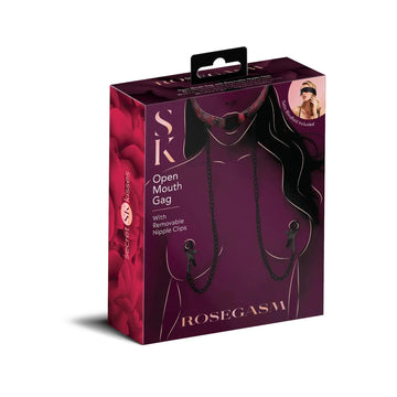 Rosegasm Open Mouth Gag With Nipple Clamps X-Gen Products