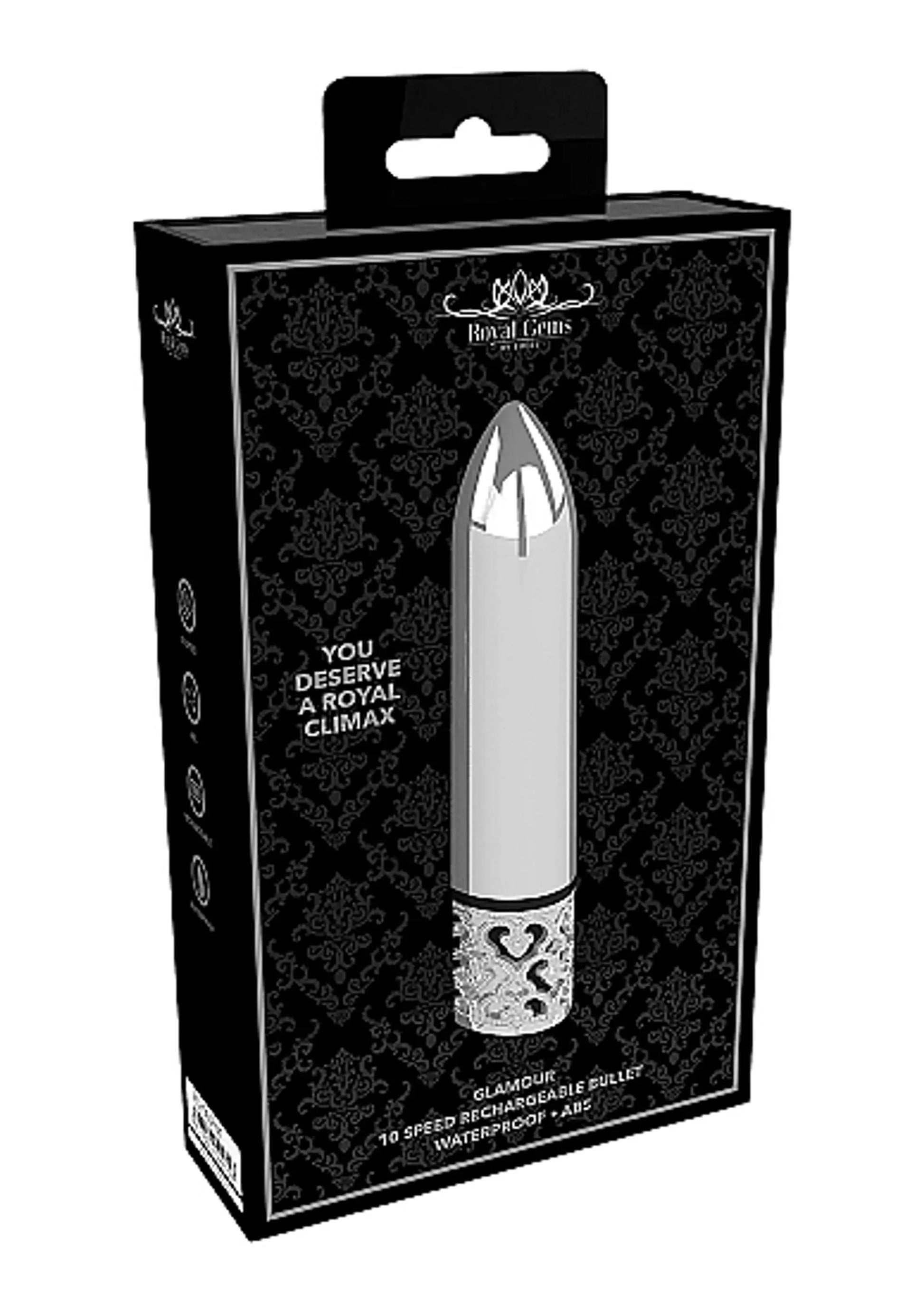 Royal Gems Glamor Rechargeable Bullet Vibrator Silver SHOTS AMERICA