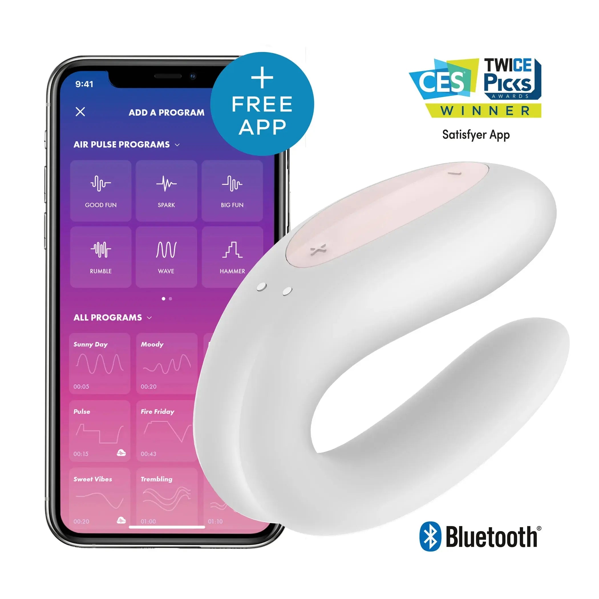 SATISFYER DOUBLE JOY WHITE W/ APP (NET) Satisfyer