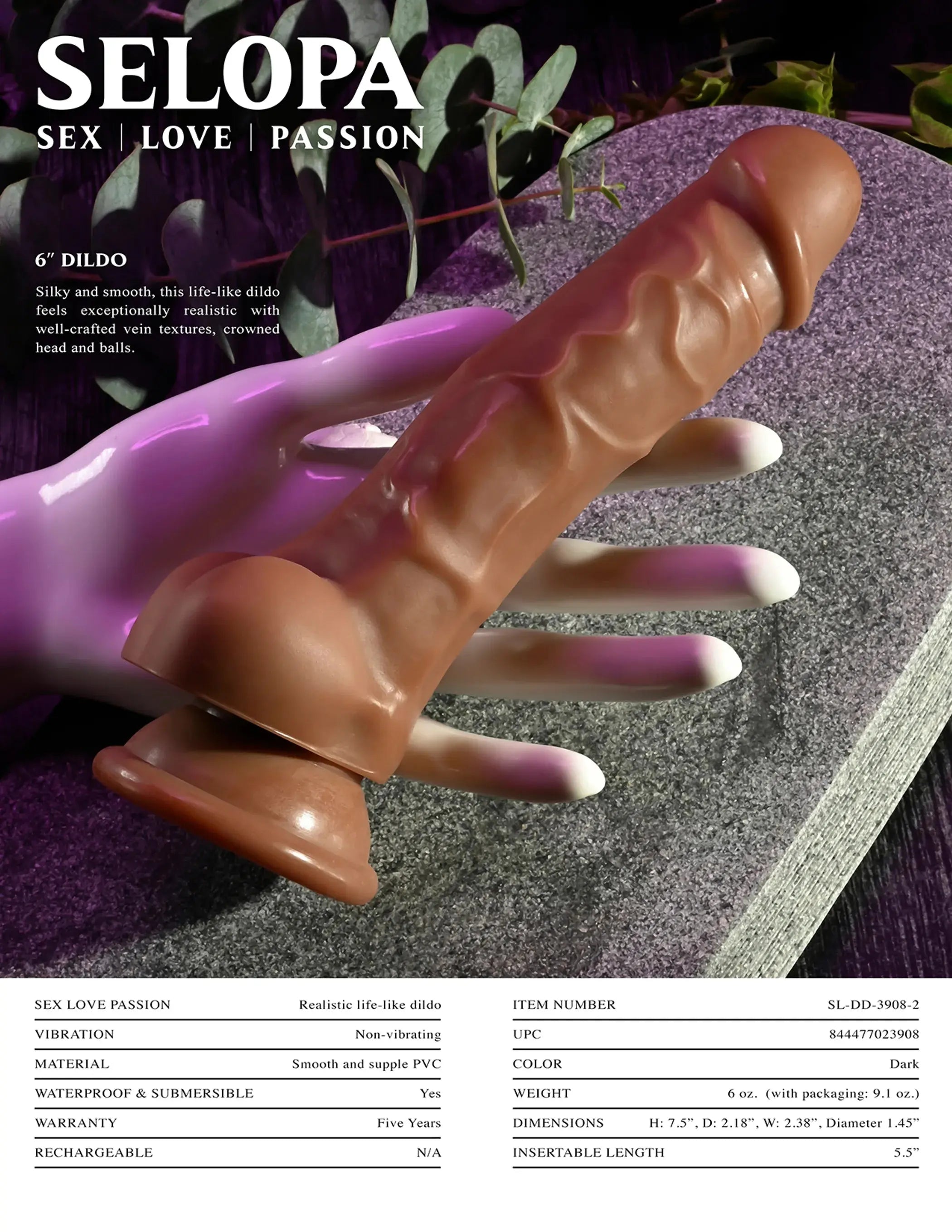 SELOPA 6 IN DILDO DARK Evolved Novelties