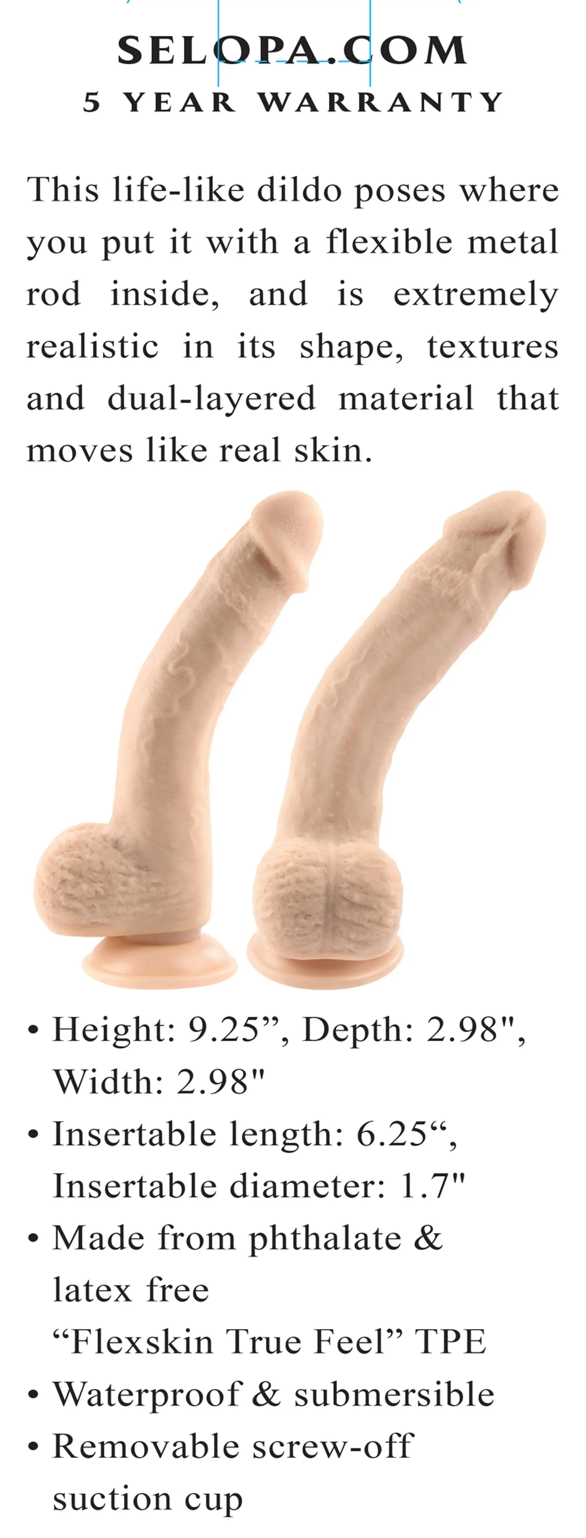 SELOPA 7 IN NATURAL FEEL FLEXSKIN DILDO LIGHT Evolved Novelties