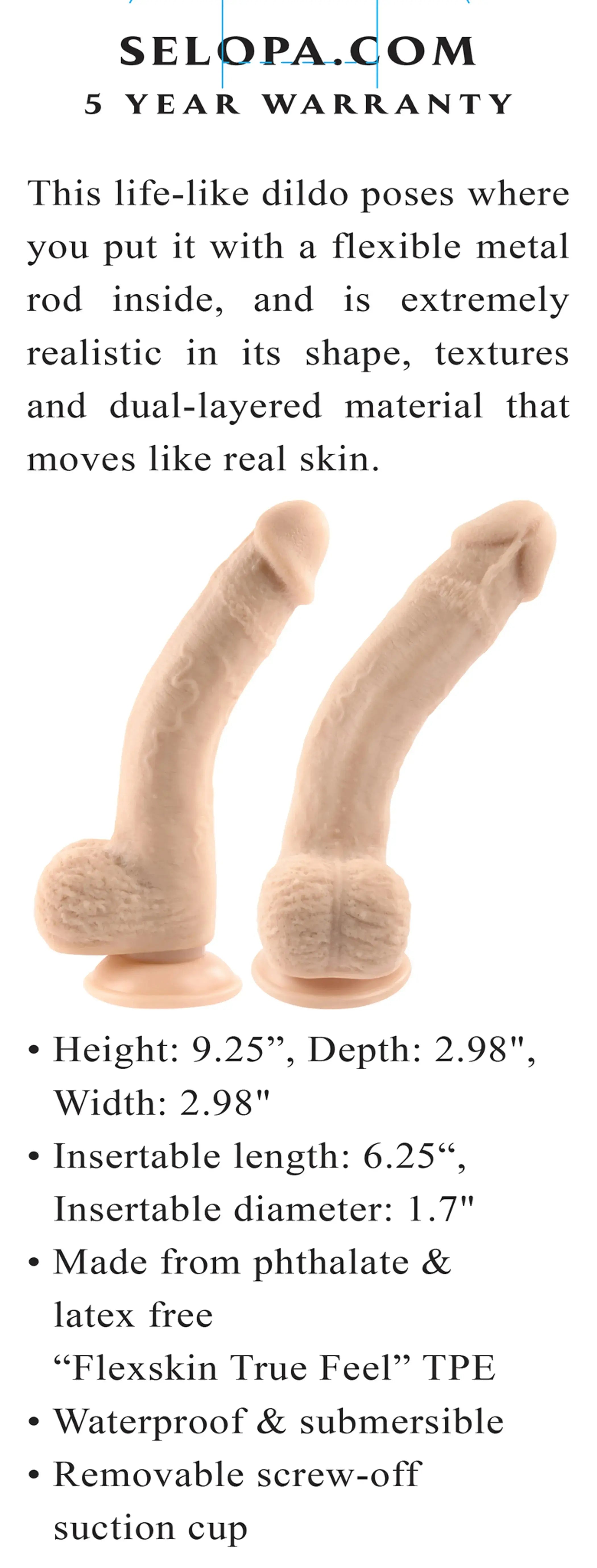 SELOPA 7 IN NATURAL FEEL FLEXSKIN DILDO LIGHT Evolved Novelties