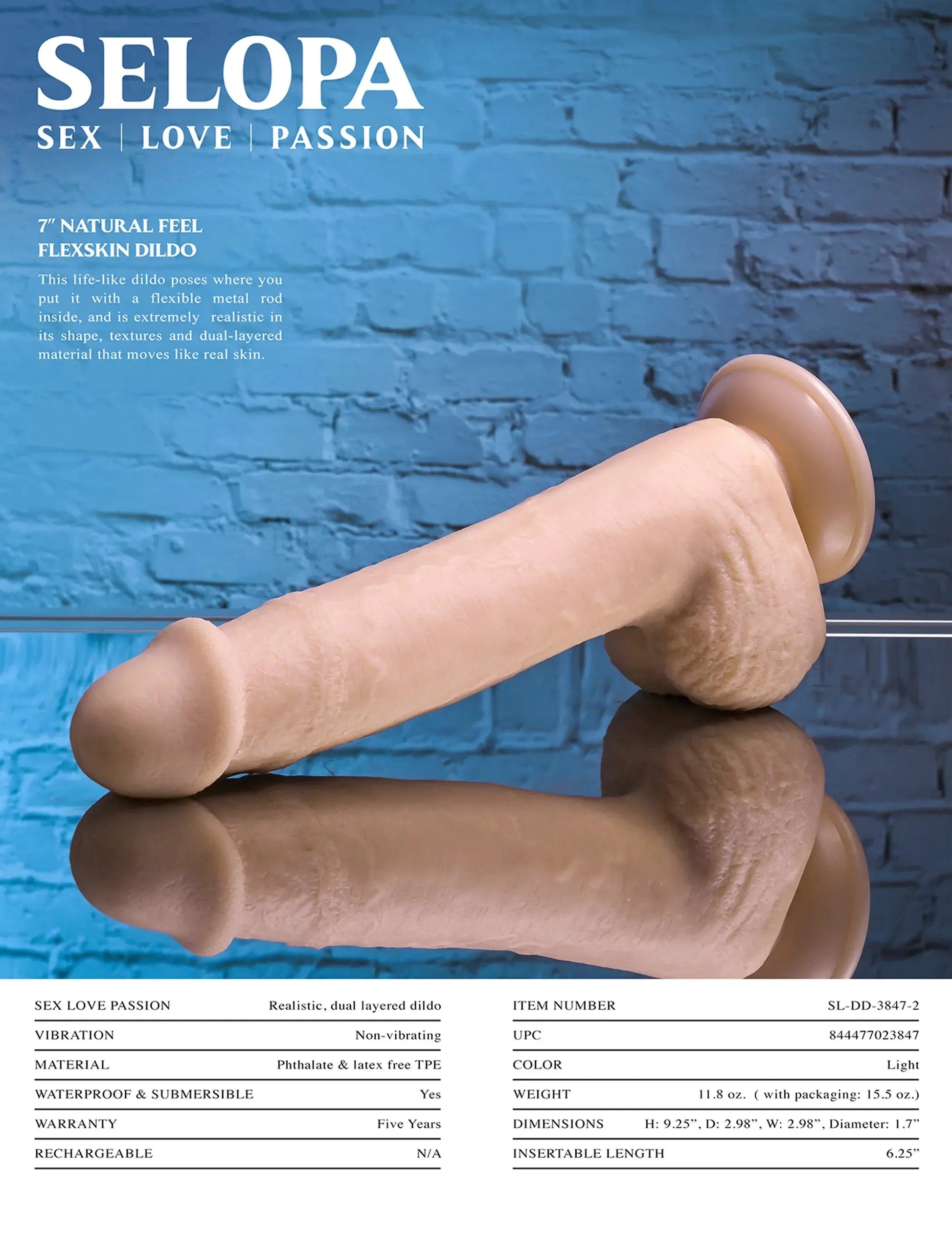 SELOPA 7 IN NATURAL FEEL FLEXSKIN DILDO LIGHT Evolved Novelties