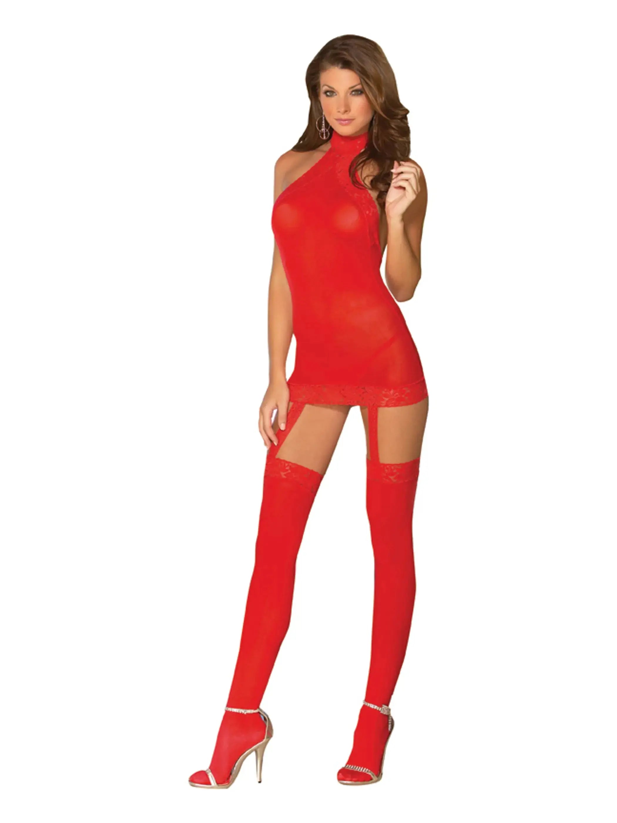 SHEER GARTER DRESS RED O/S Dream Girl Lingerie