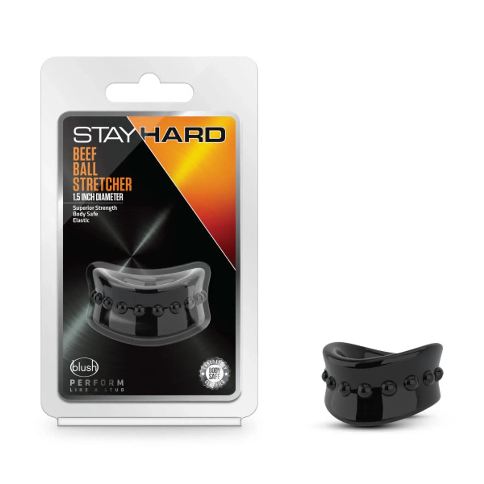 STAY HARD BEEF BALL STRETCHER 1.5IN DIAMETER BLACK Blush Novelties