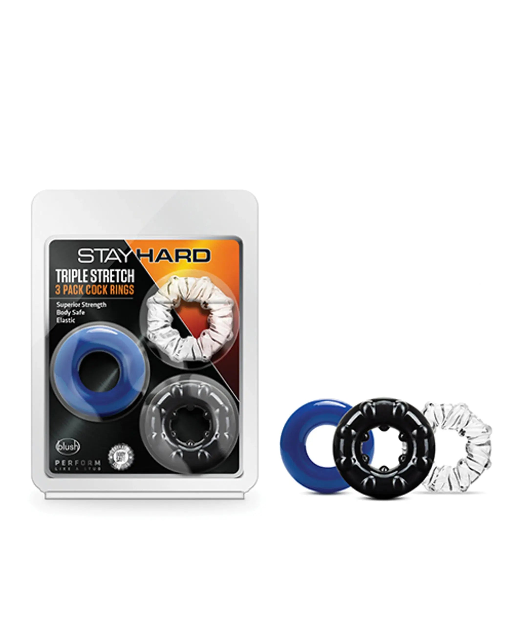 STAY HARD TRIPLE STRETCH 3 PK COCK RING MULTI COLOR Blush Novelties