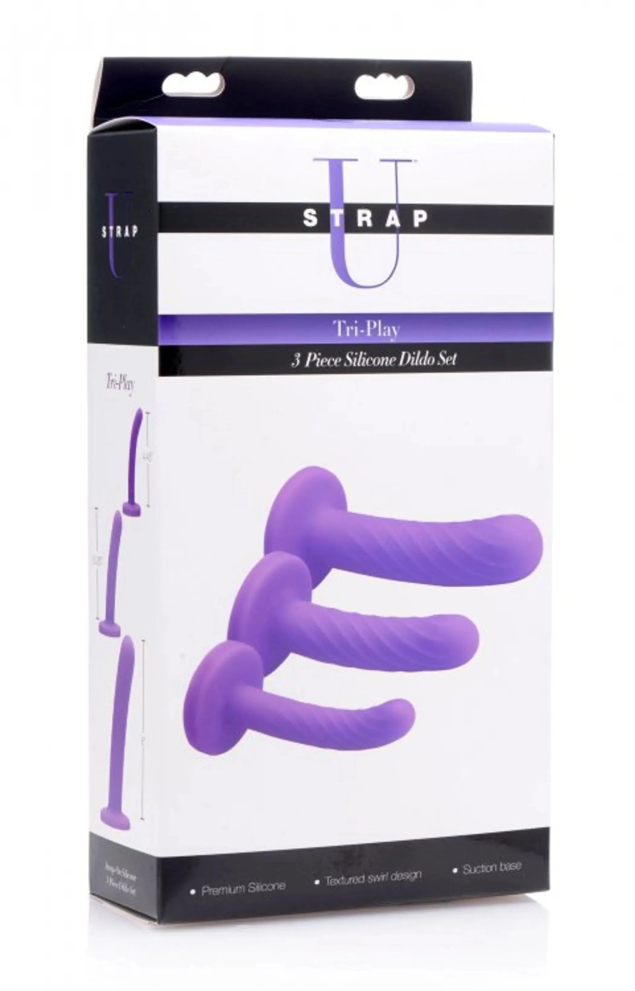 STRAP U TRI PLAY 3 PC SILICONE DILDO SET PURPLE XR Brands