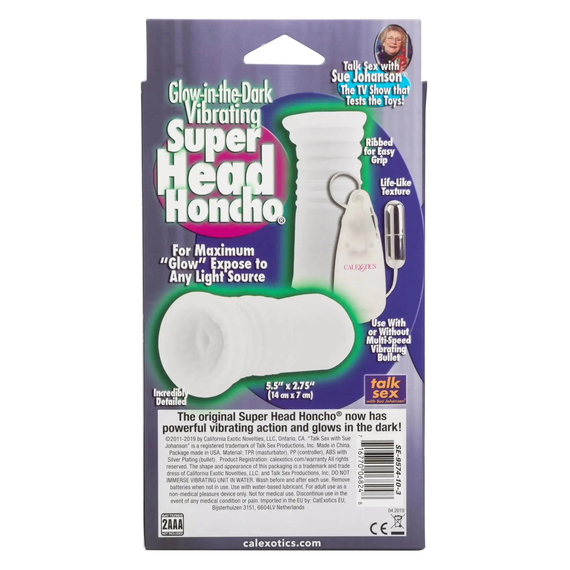SUE JOHANSON SUPER HEAD HONCHO WHITE GLOW IN THE DARK California Exotic Novelties