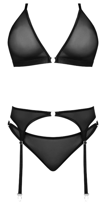 SASSY BRA GARTER & ROUCHED PANTY BLACK Magic Silk Lingerie