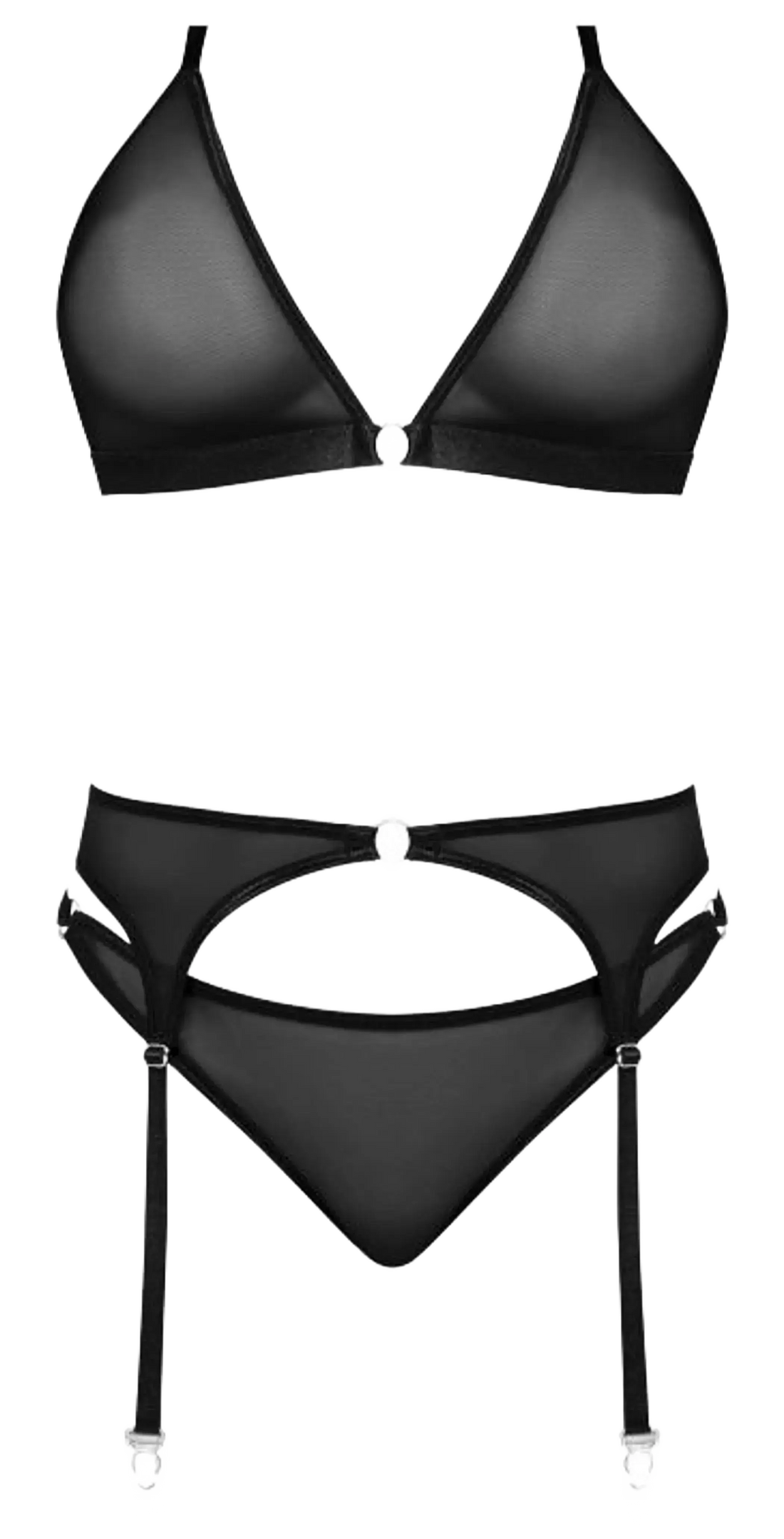 SASSY BRA GARTER & ROUCHED PANTY BLACK Magic Silk Lingerie