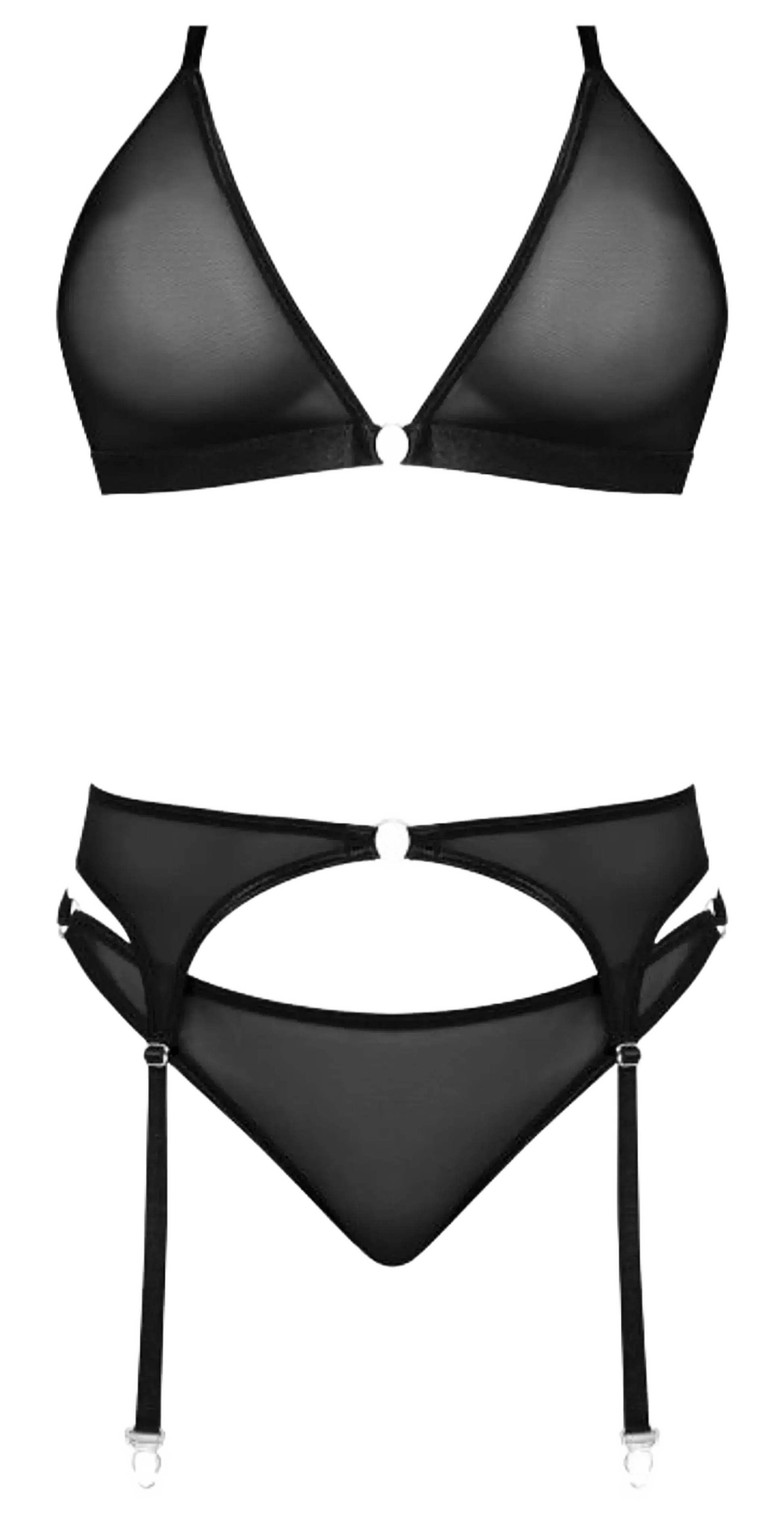 SASSY BRA GARTER & ROUCHED PANTY BLACK Magic Silk Lingerie