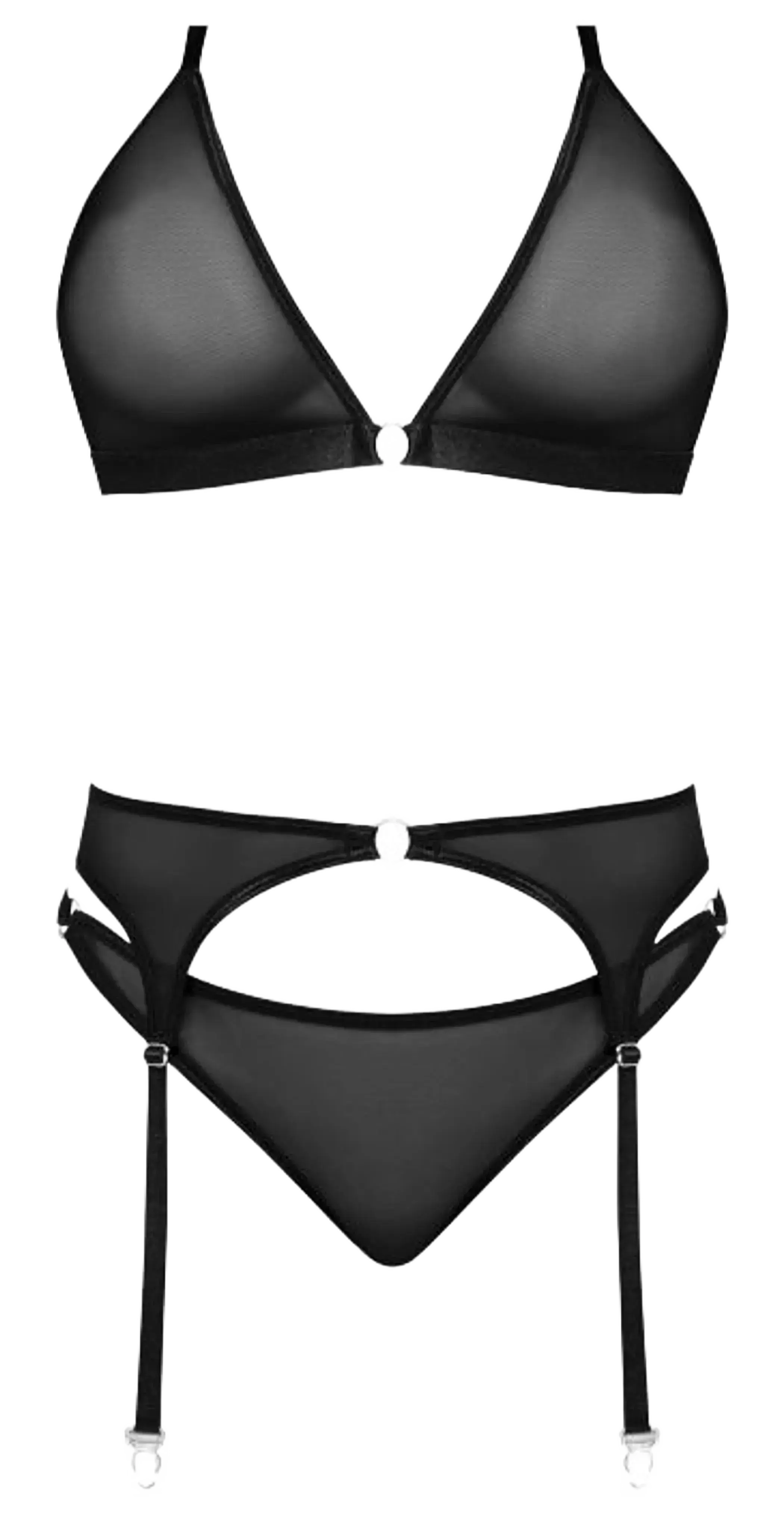 SASSY BRA GARTER & ROUCHED PANTY BLACK Magic Silk Lingerie