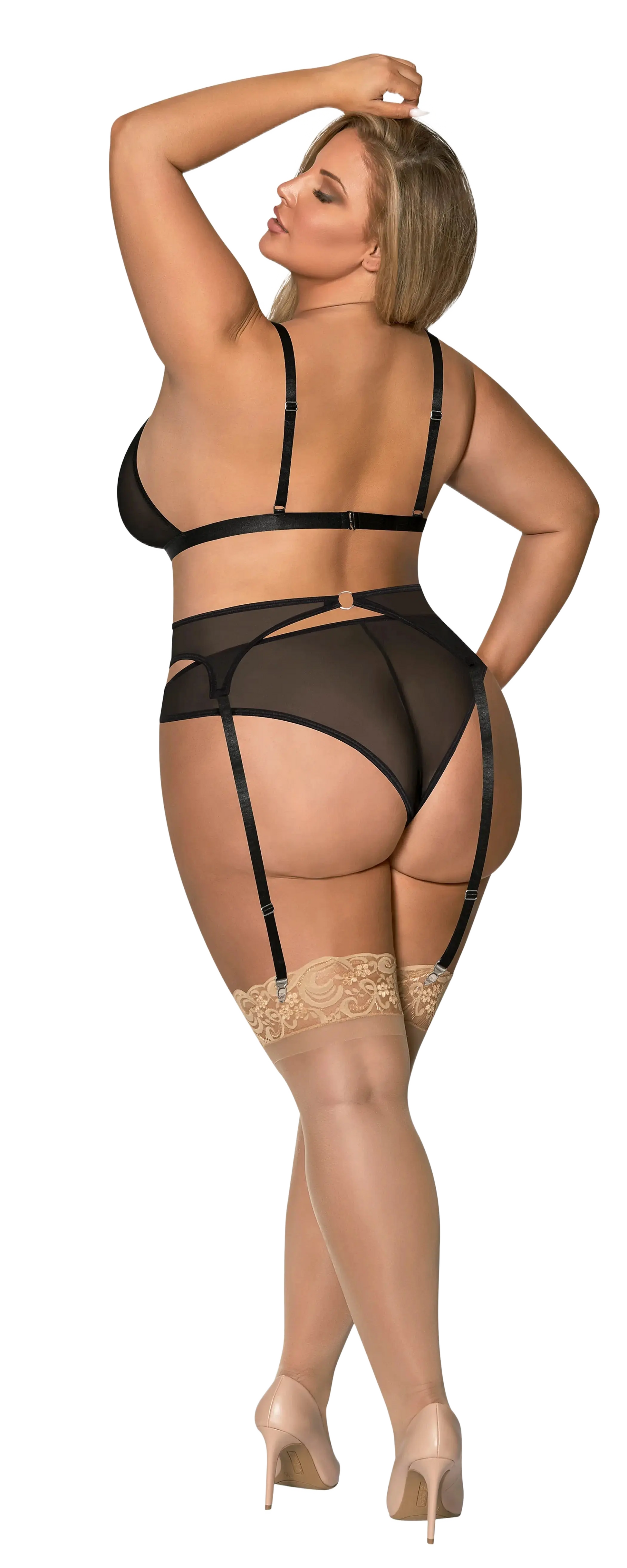 SASSY BRA GARTER & ROUCHED PANTY BLACK Magic Silk Lingerie