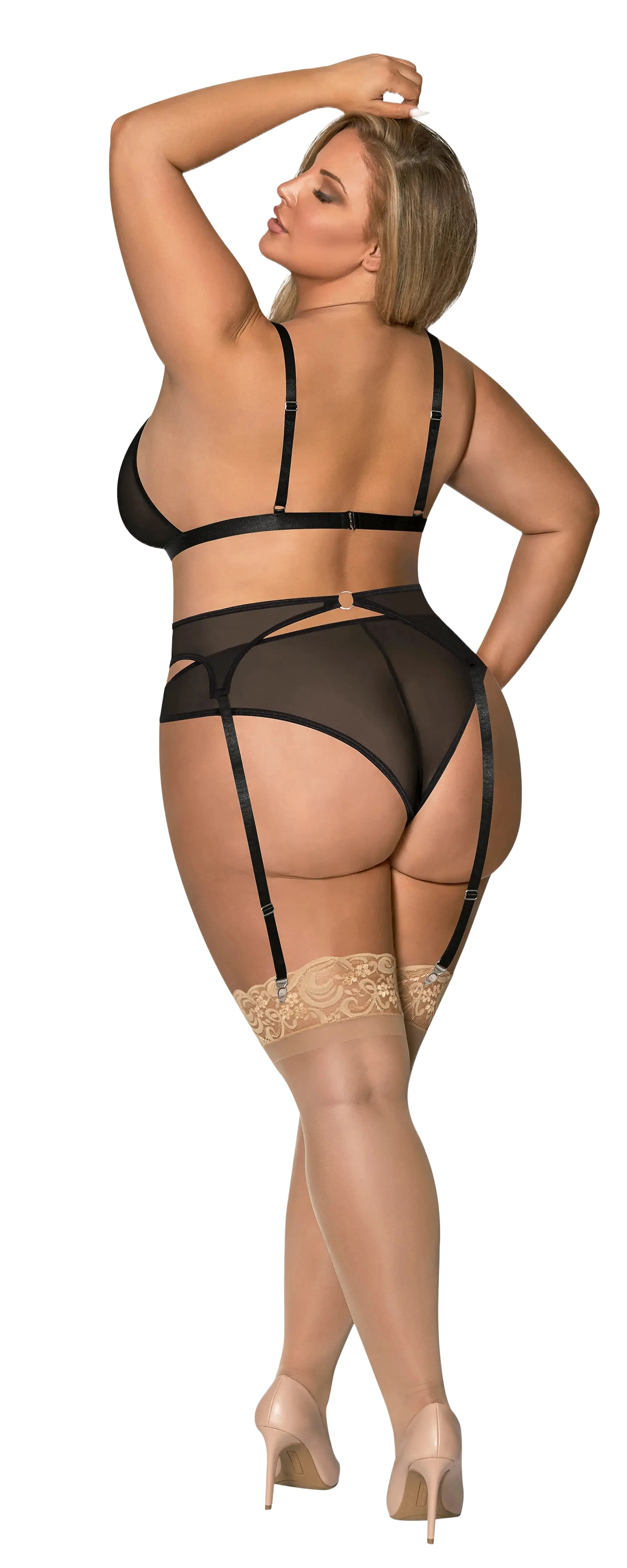 SASSY BRA GARTER & ROUCHED PANTY BLACK Magic Silk Lingerie