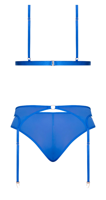 SASSY BRA GARTER & ROUCHED PANTY COBALT L/XL Magic Silk Lingerie