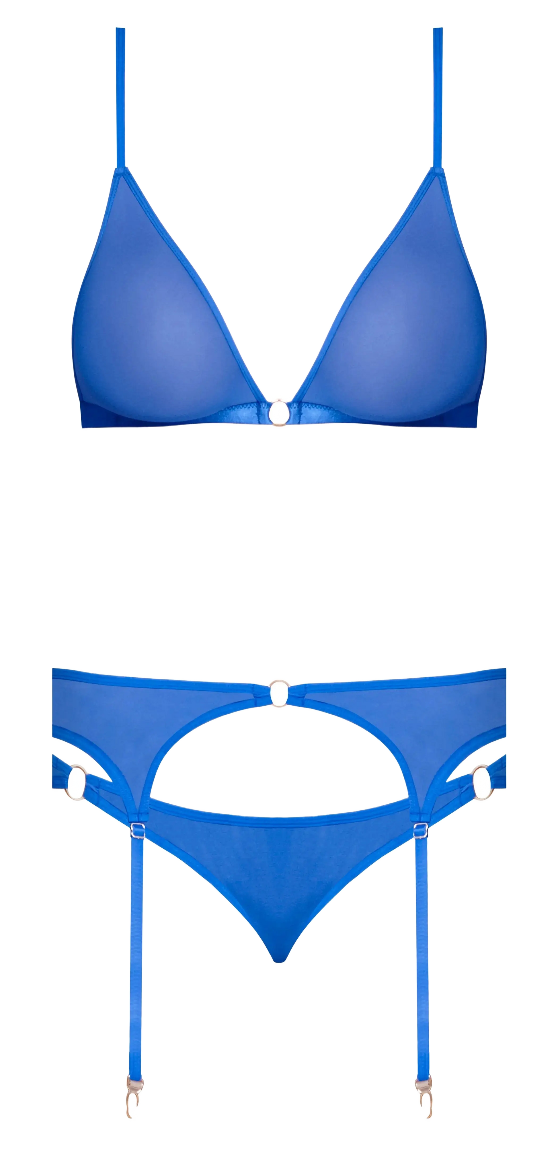 SASSY BRA GARTER & ROUCHED PANTY COBALT L/XL Magic Silk Lingerie