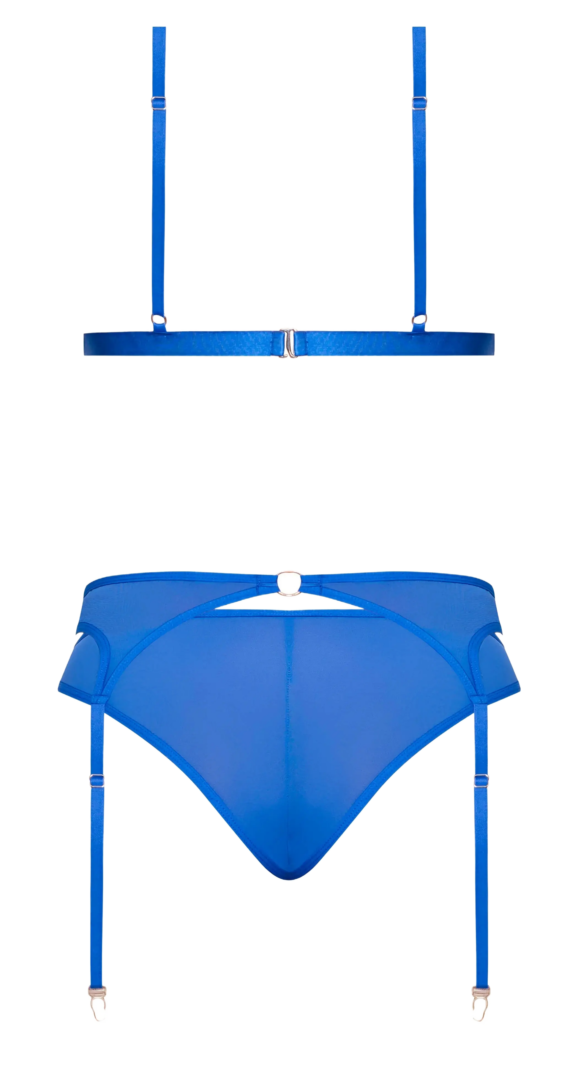 SASSY BRA GARTER & ROUCHED PANTY COBALT Magic Silk Lingerie
