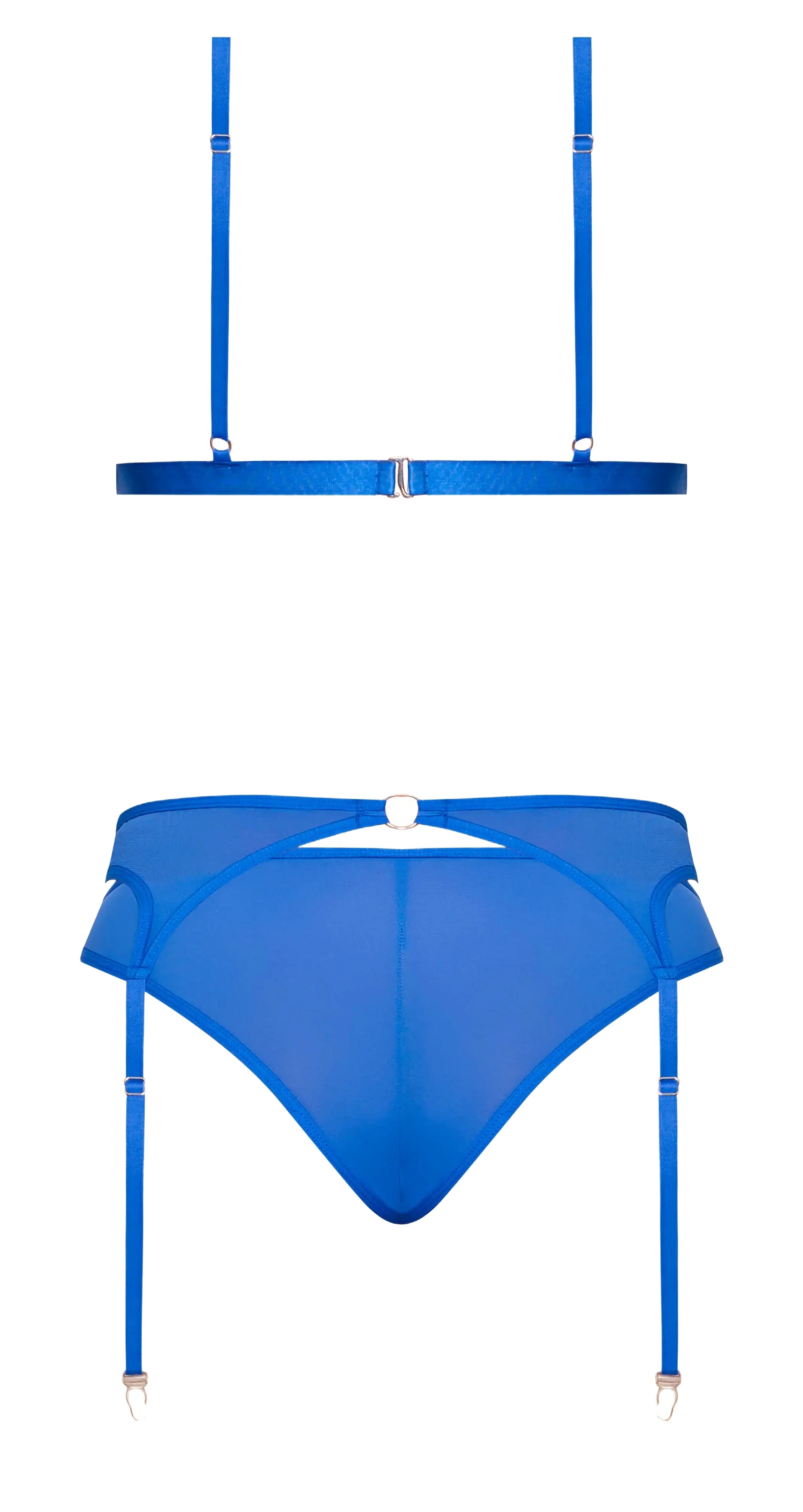 SASSY BRA GARTER & ROUCHED PANTY COBALT Magic Silk Lingerie