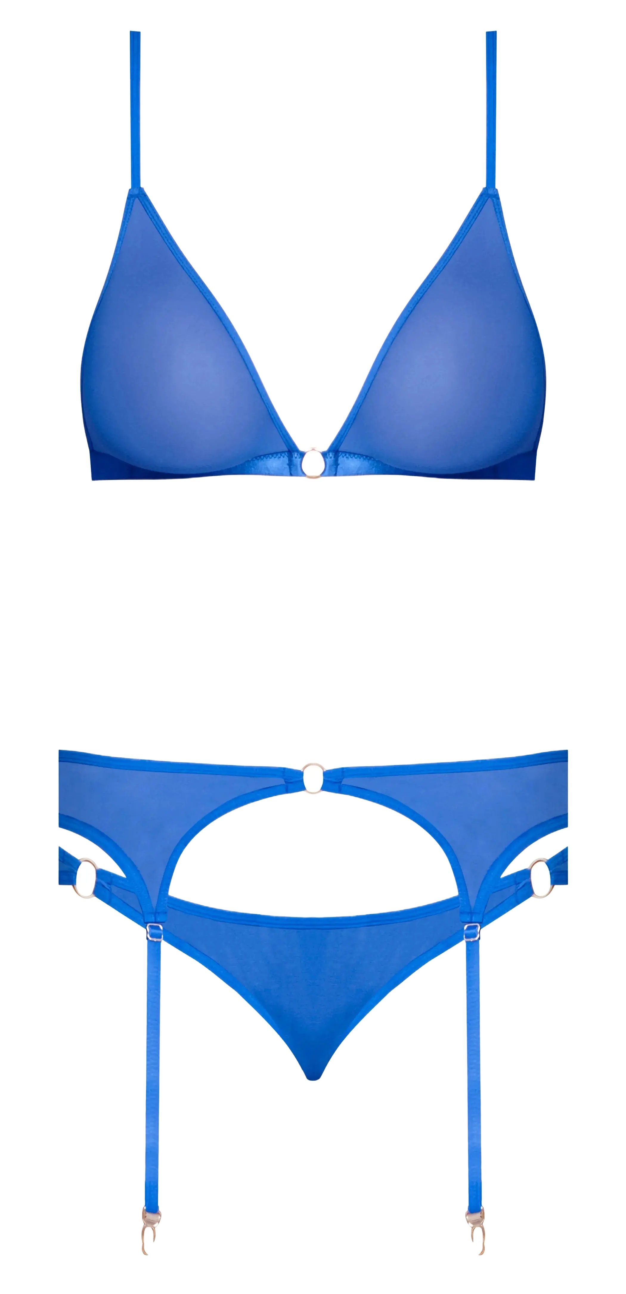 SASSY BRA GARTER & ROUCHED PANTY COBALT Magic Silk Lingerie